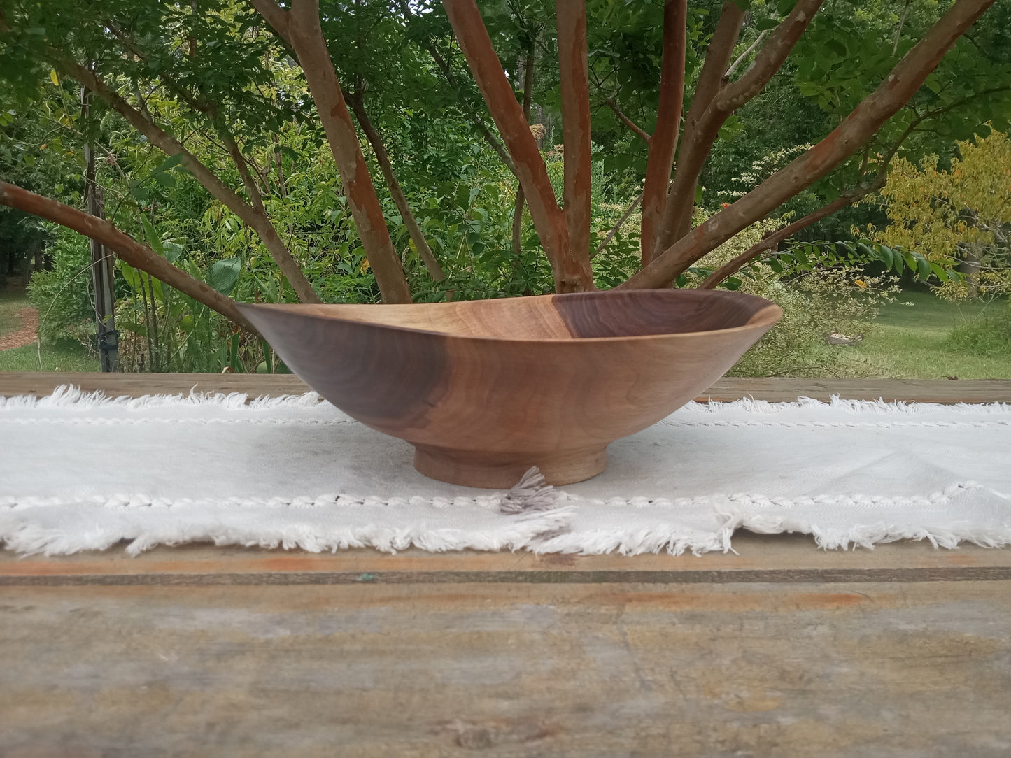Beautiful Natural Edge Walnut Wood Salad Bowl - 13" Handmade Shallow Wooden Serving Bowl with a Decorative Design - Unique Wood Gifts