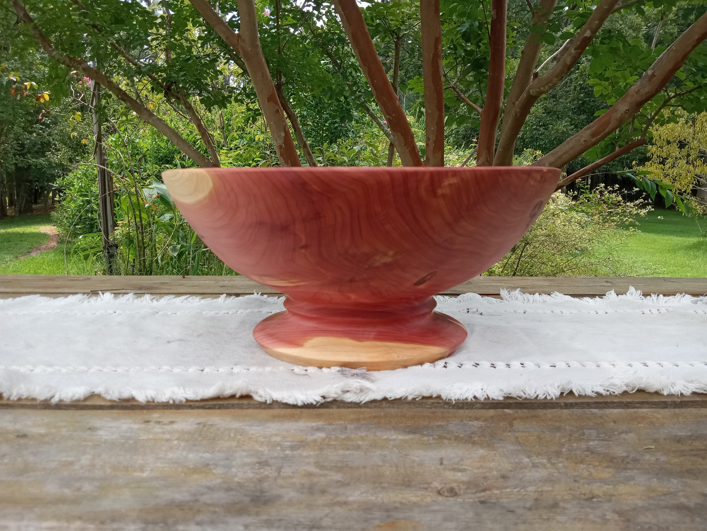 14" Red Cedar Wood Bowl: Elegant Pedestal Design, Handcrafted- Stunning Handmade Wooden Decor Bowl - Unique Turned Wood Gift