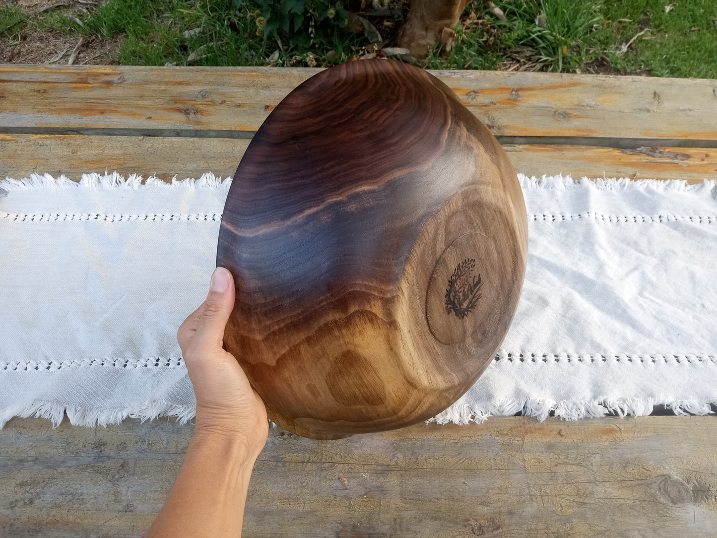 Stunning Walnut Wood Bowl with a Chunky Natural Edge Design - Large 14" Wooden Salad Bowl with a Decorative Rim - Unique Woodwork for Gifts