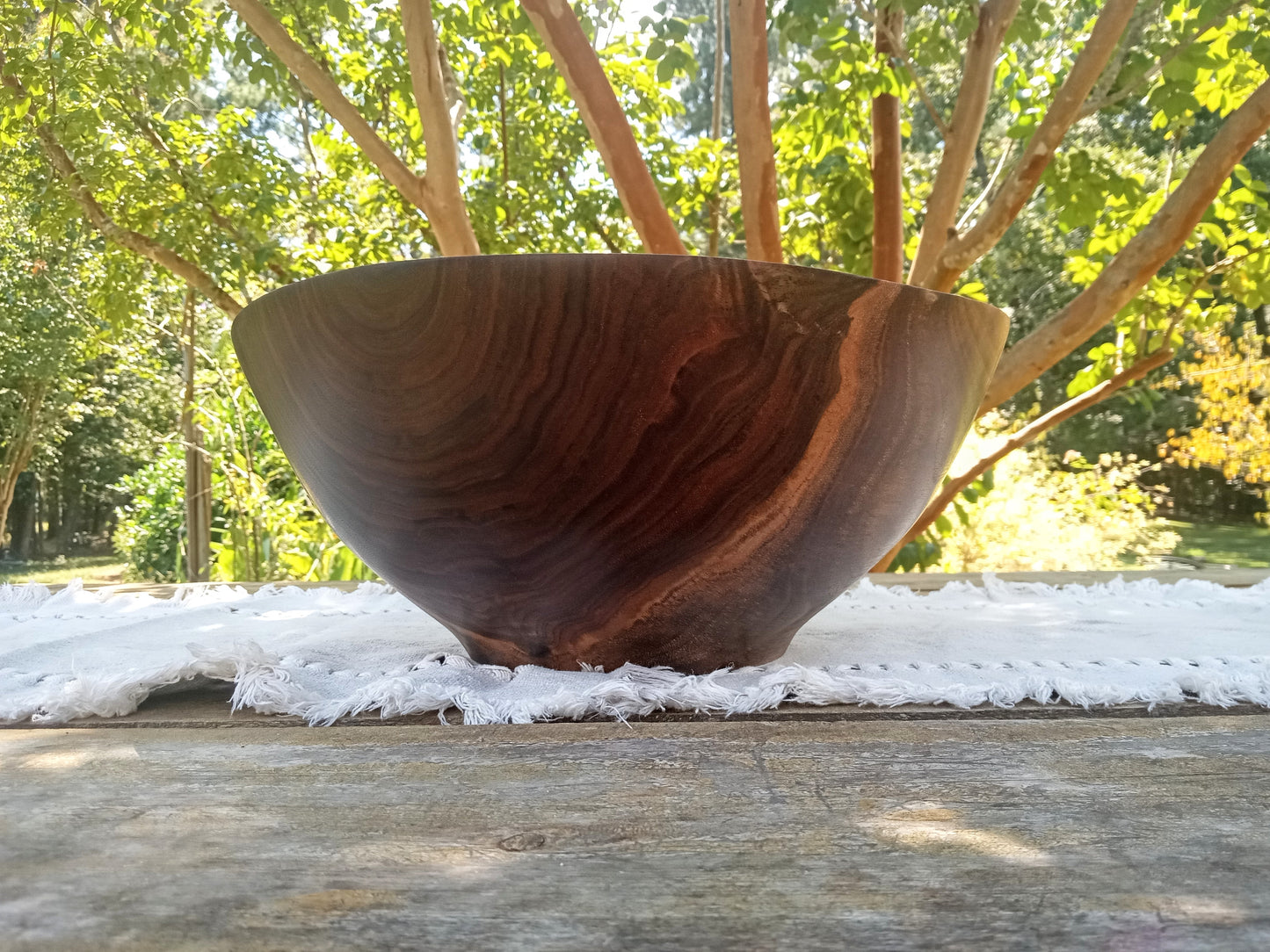 Handcrafted Walnut Wood Bowl: Rustic Knot & Burl Wood Centerpiece, Natural Edge Design (13")