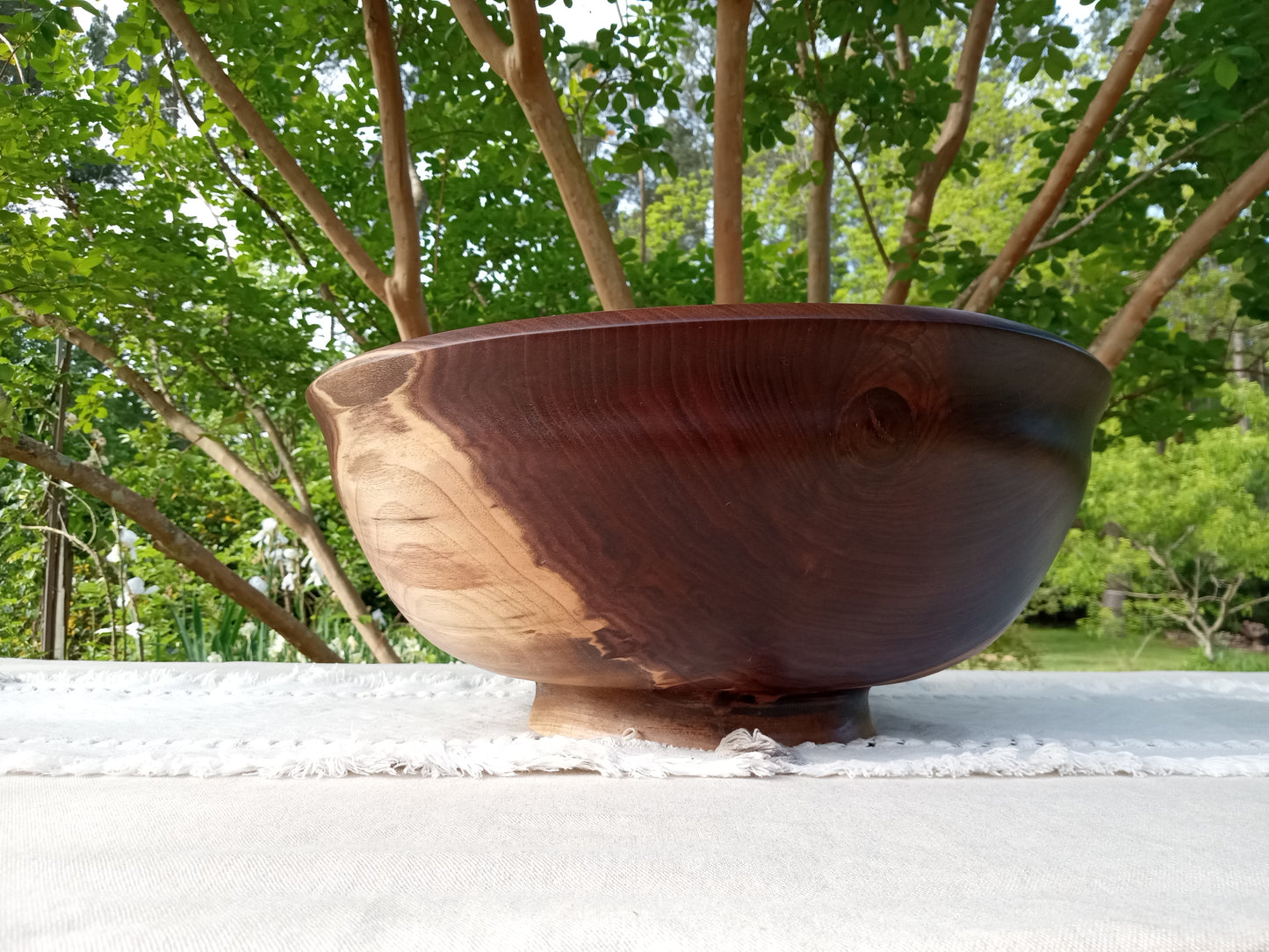 Extra-Large 17" Walnut Wood Pedestal Bowl with Burl Detail - Handmade Wooden Salad Bowl - Turned Wood Centerpiece - Handcrafted Wood Gifts