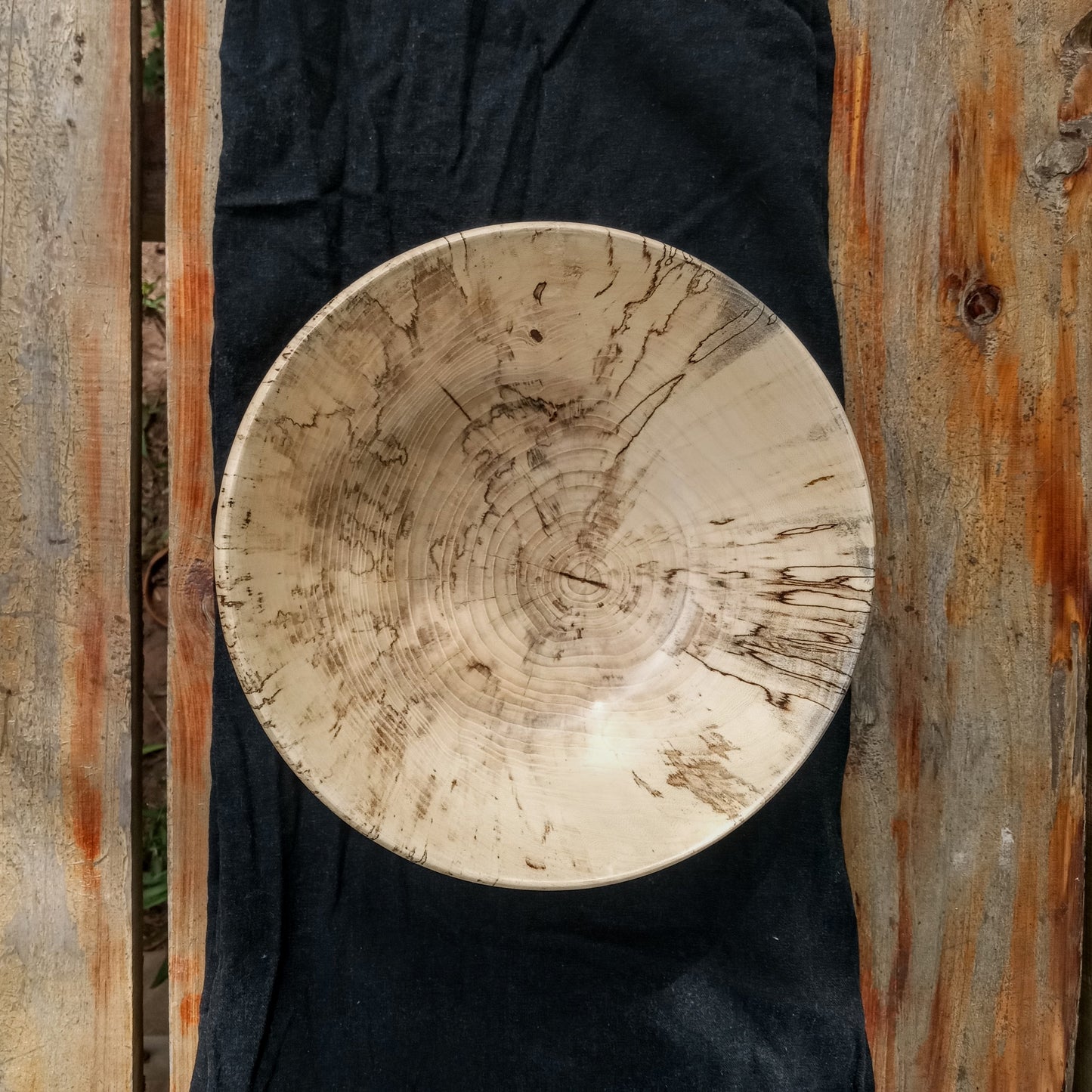 Wooden Fruit Bowl: Handmade Spalted Hackberry (9")