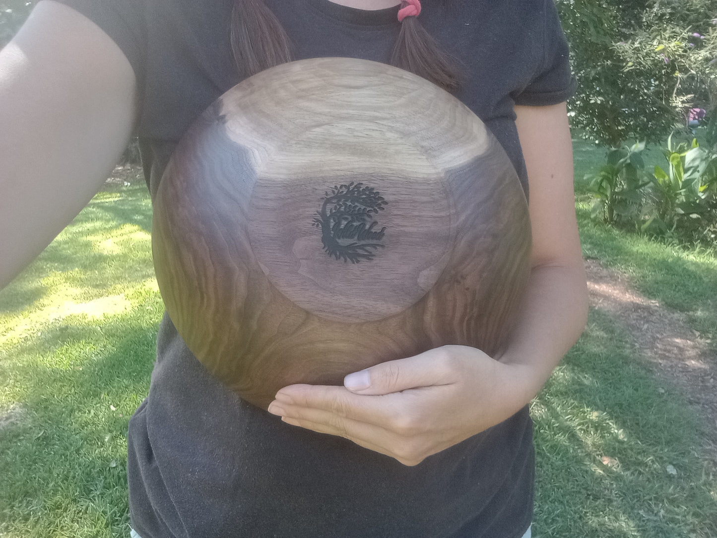 2 Serving Black Walnut Wood Salad Bowl: Handmade, Low-profile Design (11")