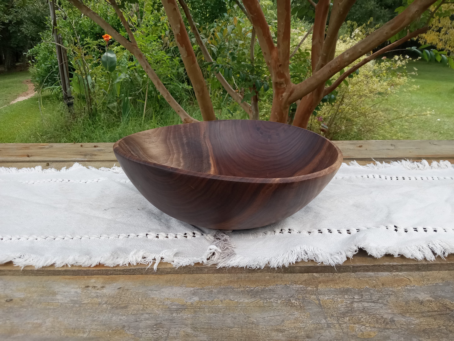 Black Walnut Wood Salad Bowl: Handmade Natural Edge Centerpiece (13")