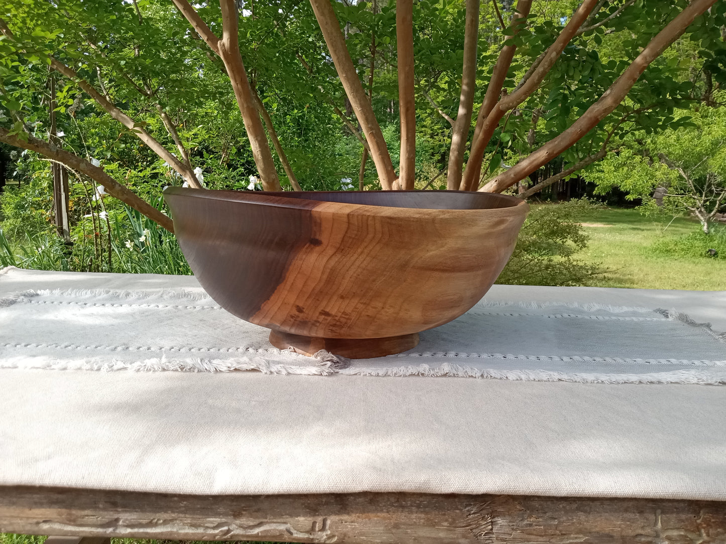 Extra-Large 17" Walnut Wood Pedestal Bowl with Burl Detail - Handmade Wooden Salad Bowl - Turned Wood Centerpiece - Handcrafted Wood Gifts