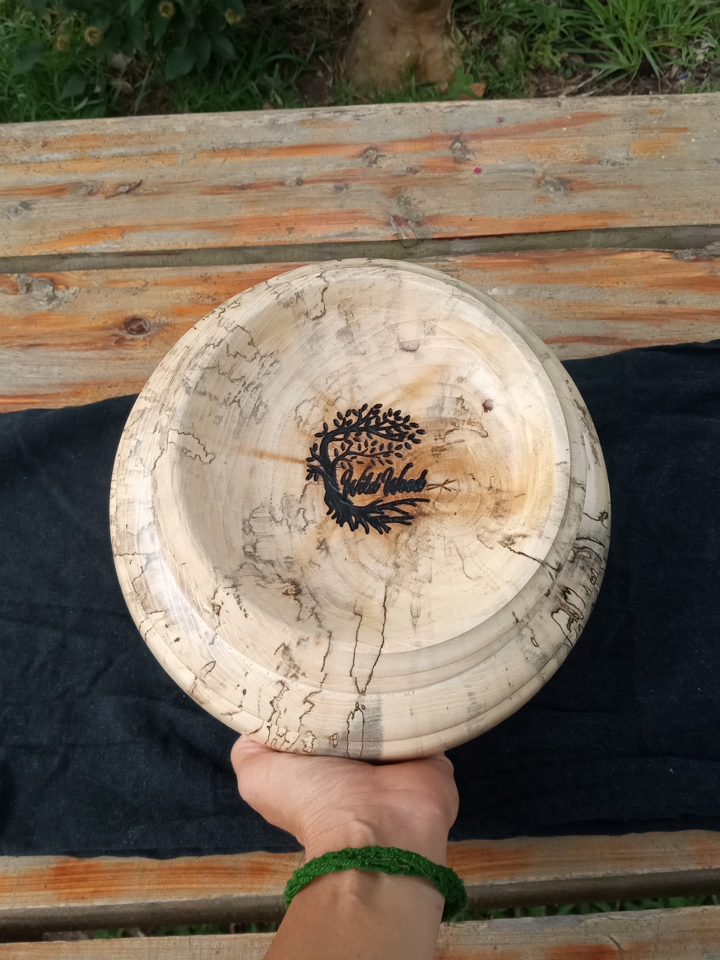 Wooden Fruit Bowl: Handmade Spalted Hackberry (9")