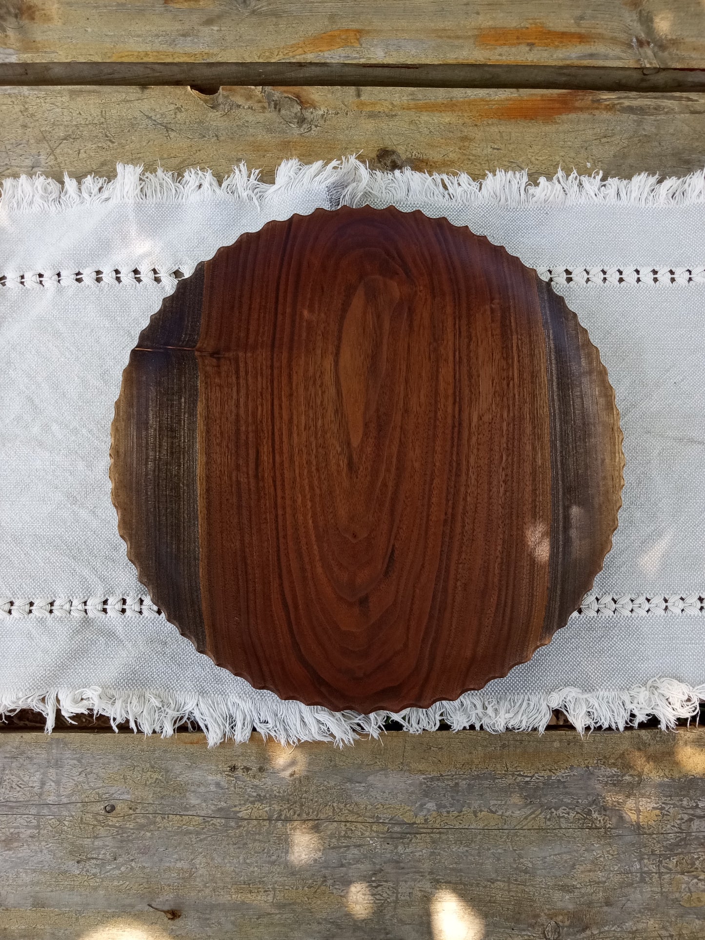 Black Walnut Wood Plate: Handmade Low-Profile Centerpiece (12")