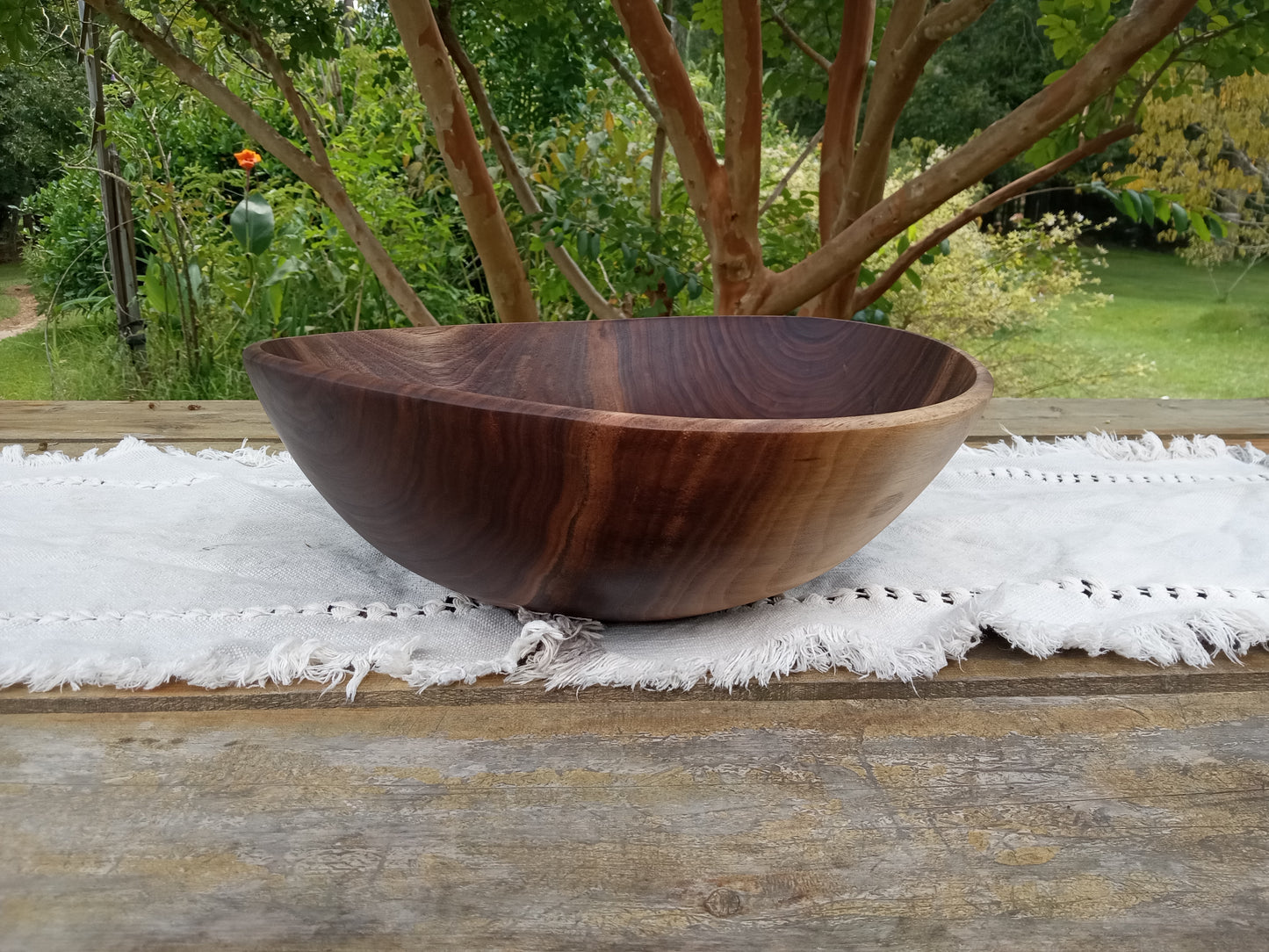 Black Walnut Wood Salad Bowl: Handmade Natural Edge Centerpiece (13")