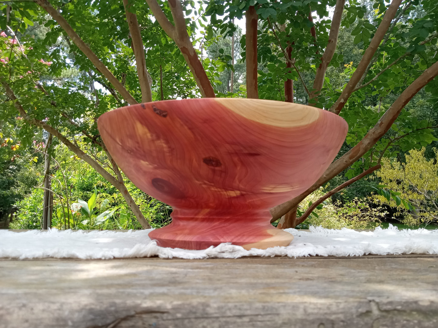 14" Red Cedar Wood Bowl: Elegant Pedestal Design, Handcrafted- Stunning Handmade Wooden Decor Bowl - Unique Turned Wood Gift