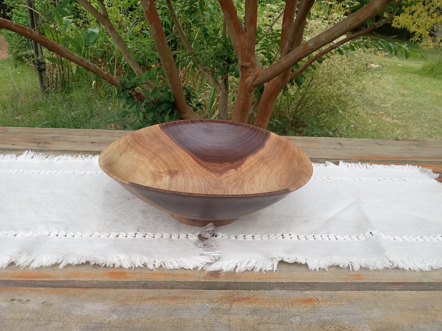 Beautiful Natural Edge Walnut Wood Salad Bowl - 13" Handmade Shallow Wooden Serving Bowl with a Decorative Design - Unique Wood Gifts