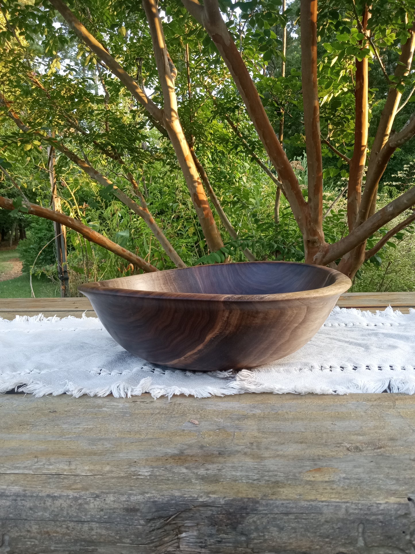 Stunning Walnut Wood Bowl with a Chunky Natural Edge Design - Large 14" Wooden Salad Bowl with a Decorative Rim - Unique Woodwork for Gifts