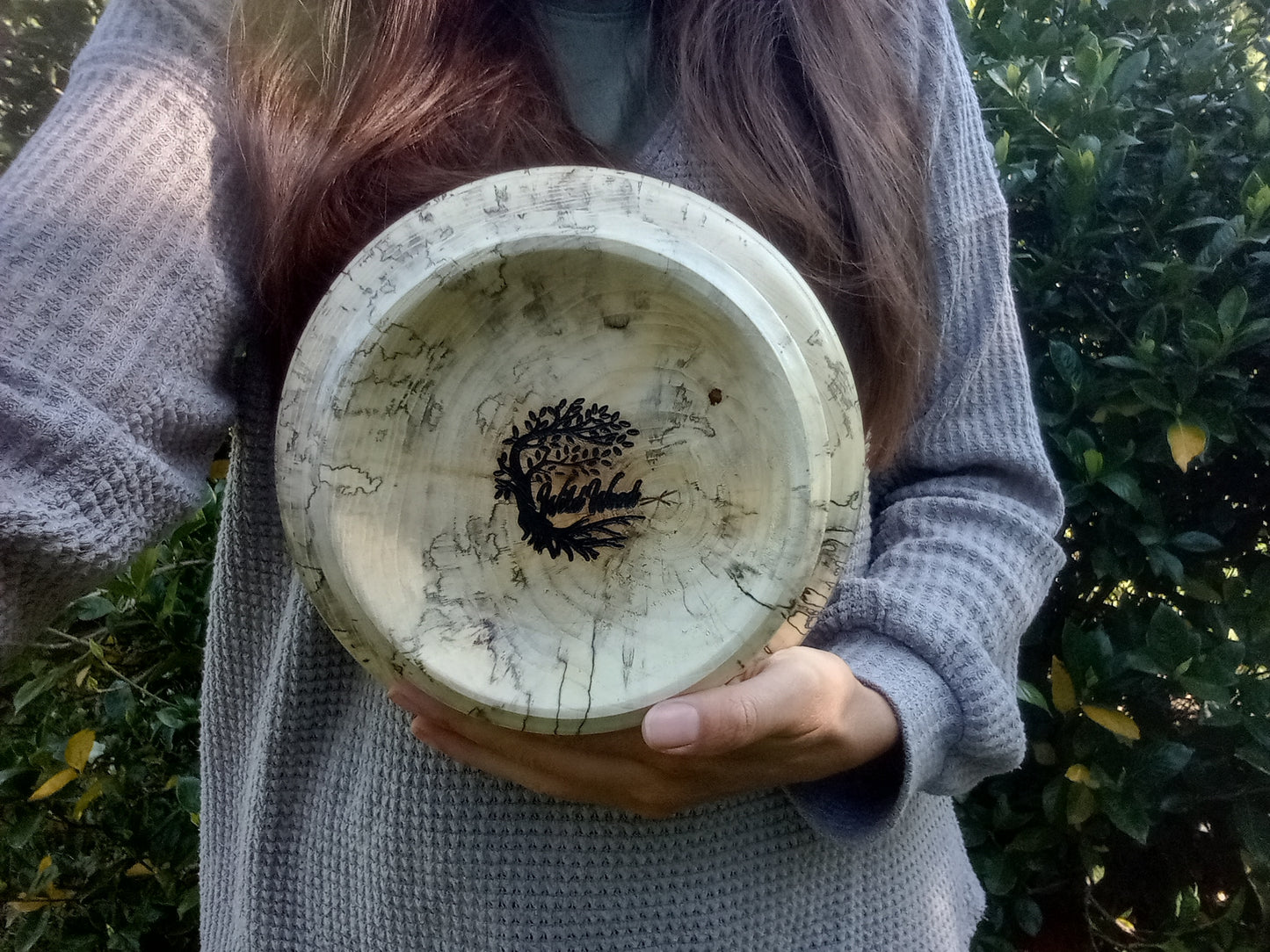 Wooden Fruit Bowl: Handmade Spalted Hackberry (9")
