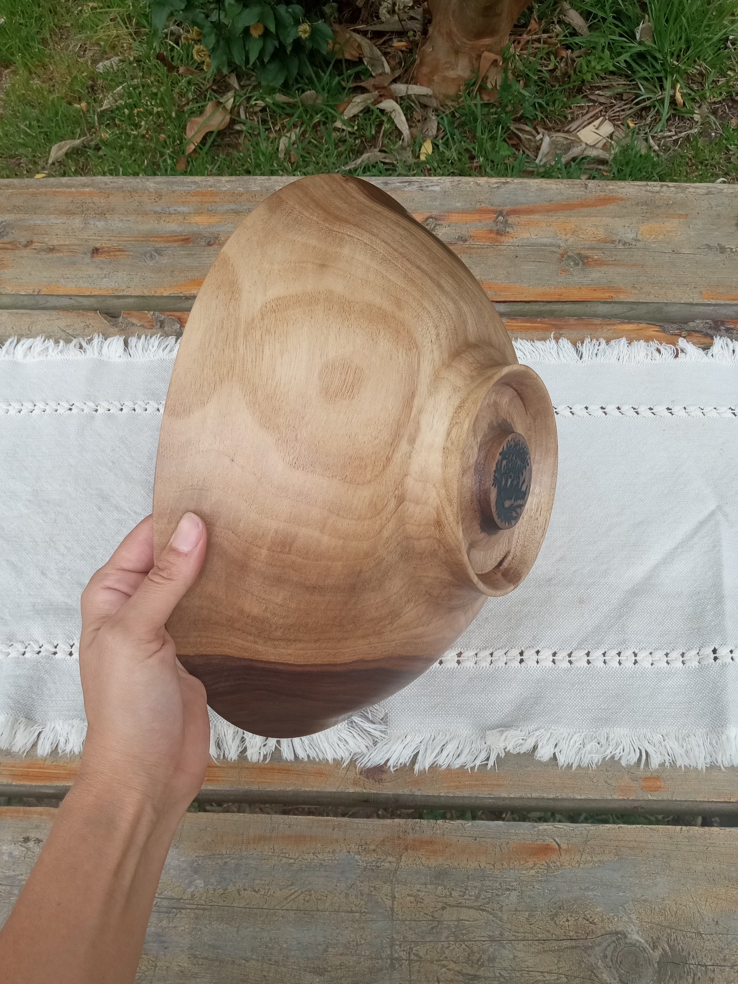 Beautiful Natural Edge Walnut Wood Salad Bowl - 13" Handmade Shallow Wooden Serving Bowl with a Decorative Design - Unique Wood Gifts