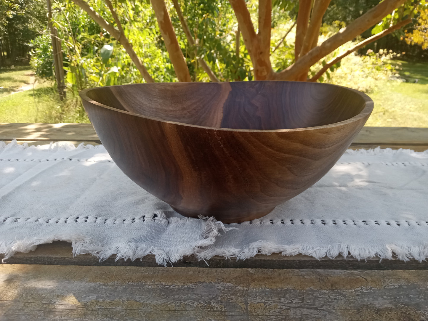 Handcrafted Walnut Wood Bowl: Rustic Knot & Burl Wood Centerpiece, Natural Edge Design (13")