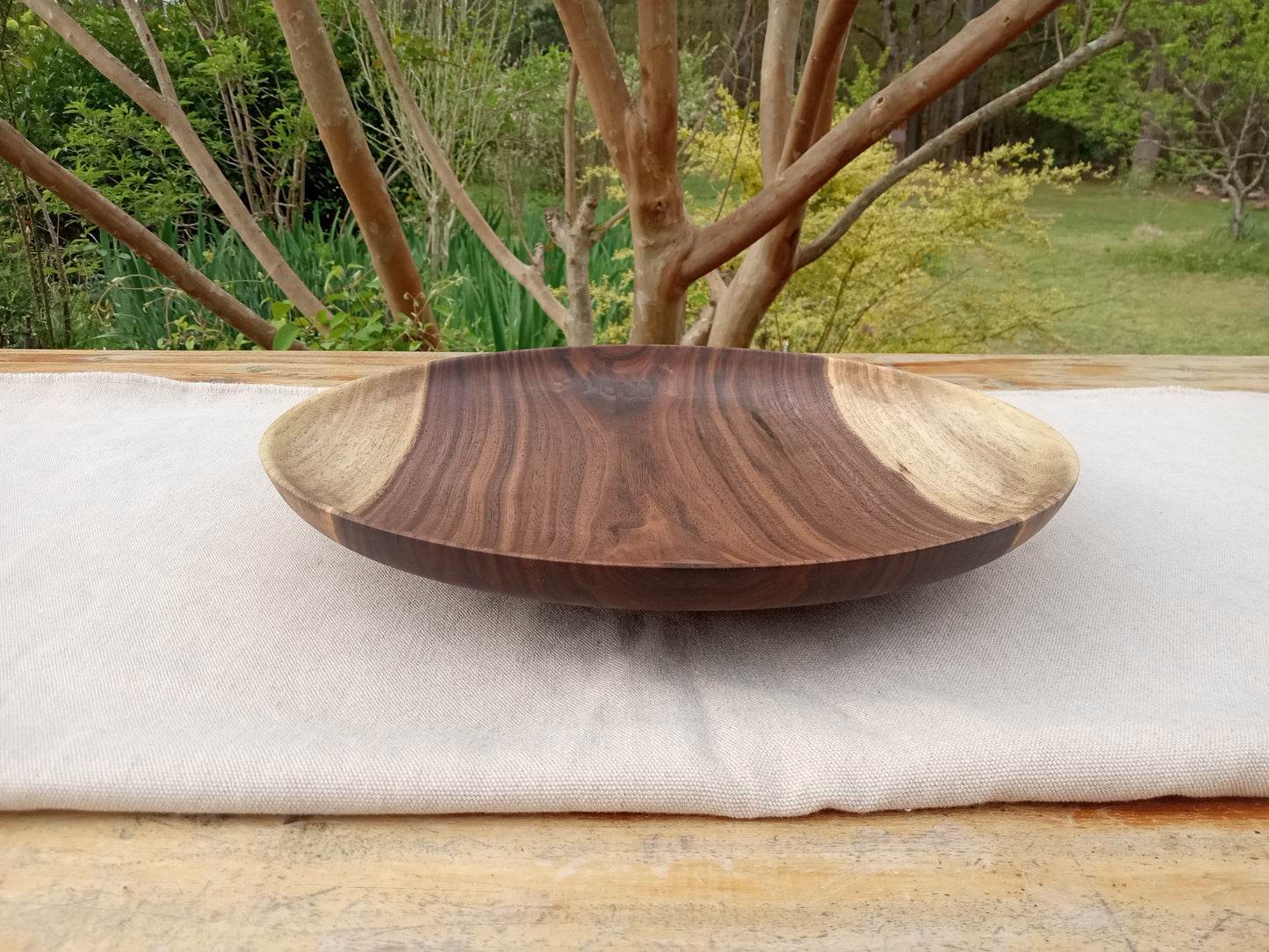 14" Black Walnut Wood Plate - Handmade Wooden Serving Platter - Decorative Low-Profile Wooden Centerpiece - Turned Wood Charcuterie Tray