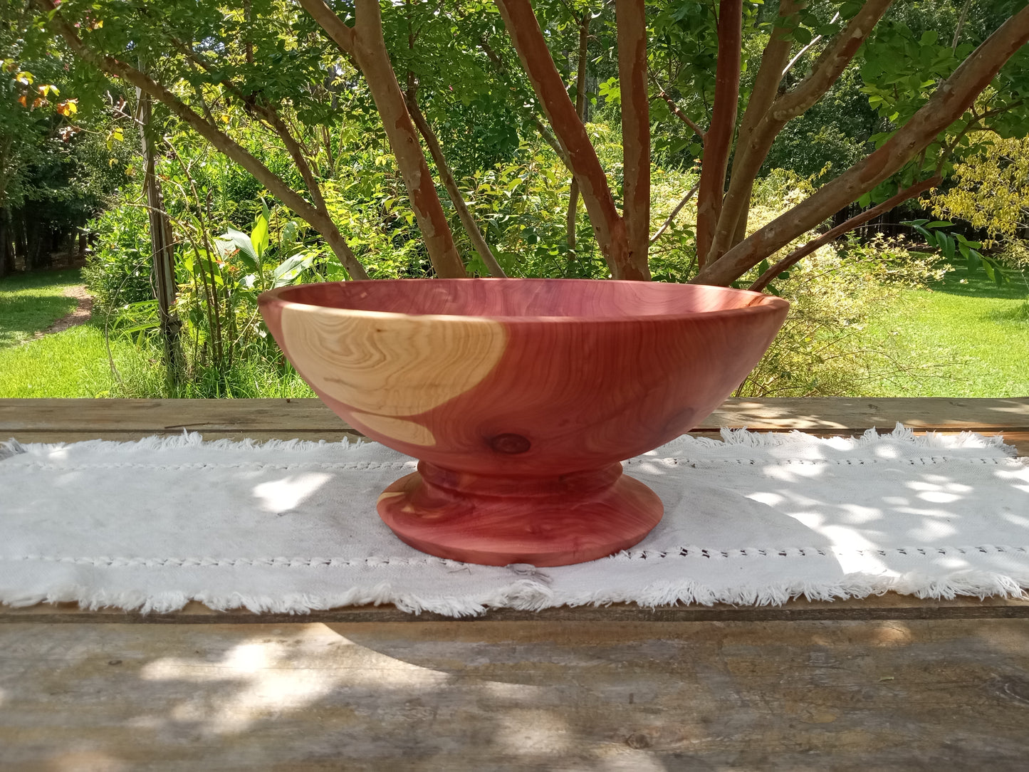 14" Red Cedar Wood Bowl: Elegant Pedestal Design, Handcrafted- Stunning Handmade Wooden Decor Bowl - Unique Turned Wood Gift
