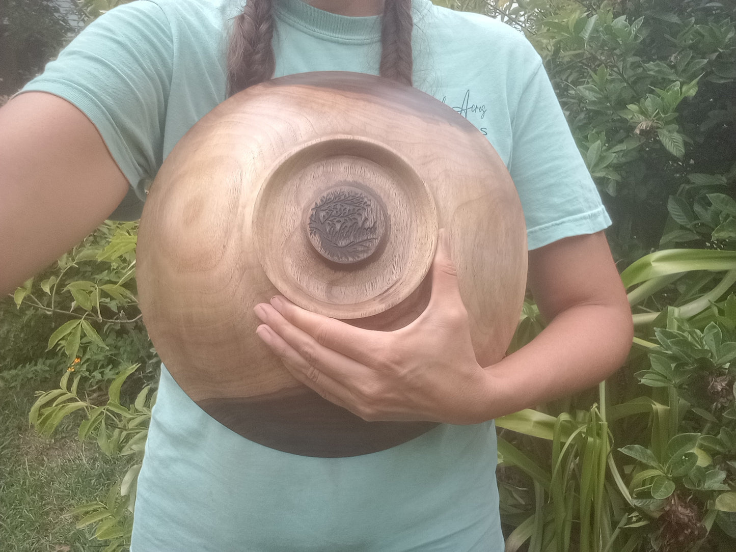 Beautiful Natural Edge Walnut Wood Salad Bowl - 13" Handmade Shallow Wooden Serving Bowl with a Decorative Design - Unique Wood Gifts