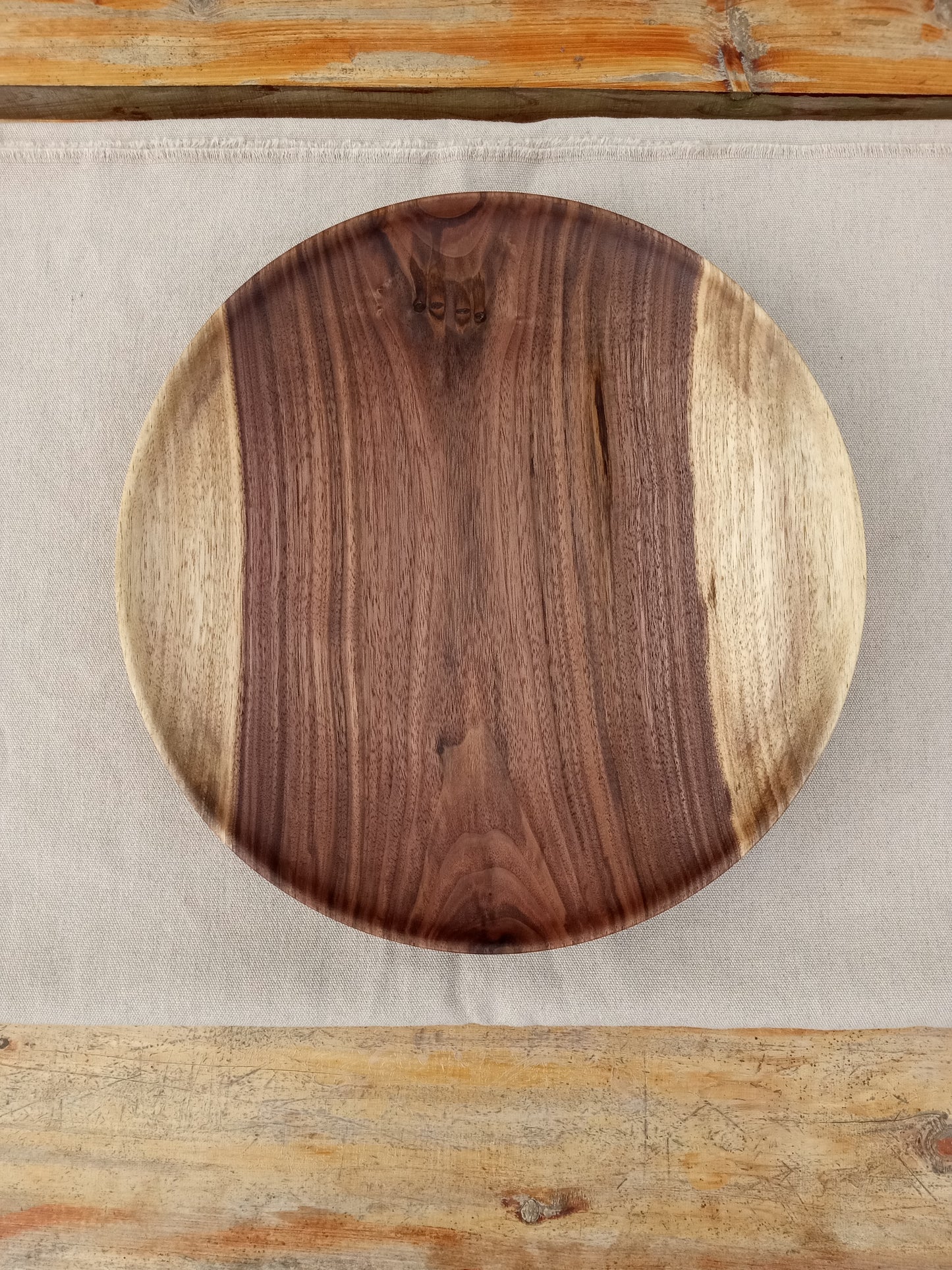 14" Black Walnut Wood Plate - Handmade Wooden Serving Platter - Decorative Low-Profile Wooden Centerpiece - Turned Wood Charcuterie Tray