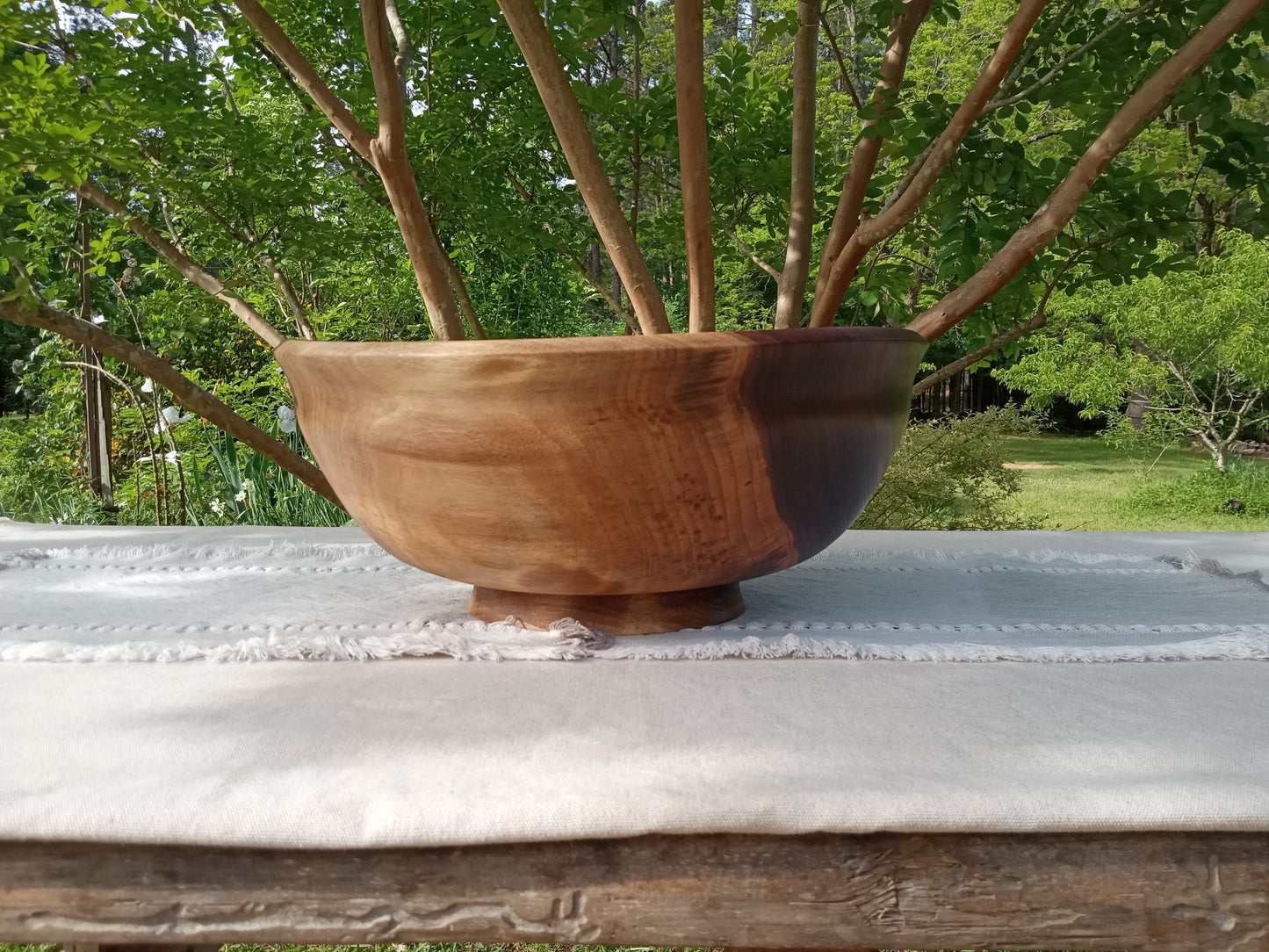 Extra-Large 17" Walnut Wood Pedestal Bowl with Burl Detail - Handmade Wooden Salad Bowl - Turned Wood Centerpiece - Handcrafted Wood Gifts