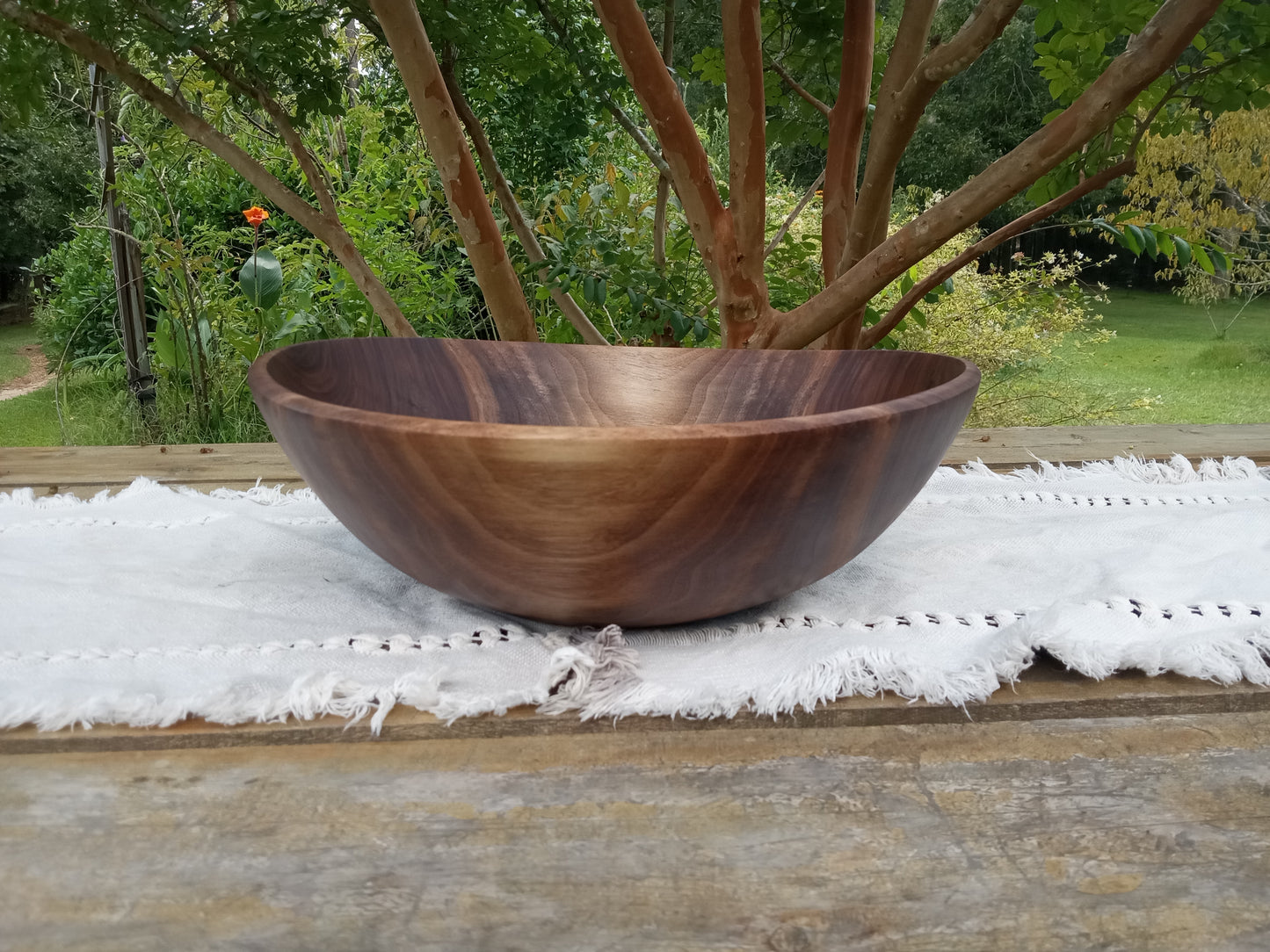 Black Walnut Wood Salad Bowl: Handmade Natural Edge Centerpiece (13")