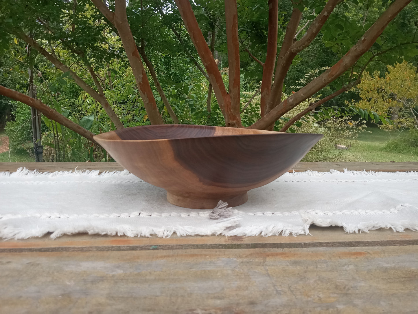 Beautiful Natural Edge Walnut Wood Salad Bowl - 13" Handmade Shallow Wooden Serving Bowl with a Decorative Design - Unique Wood Gifts