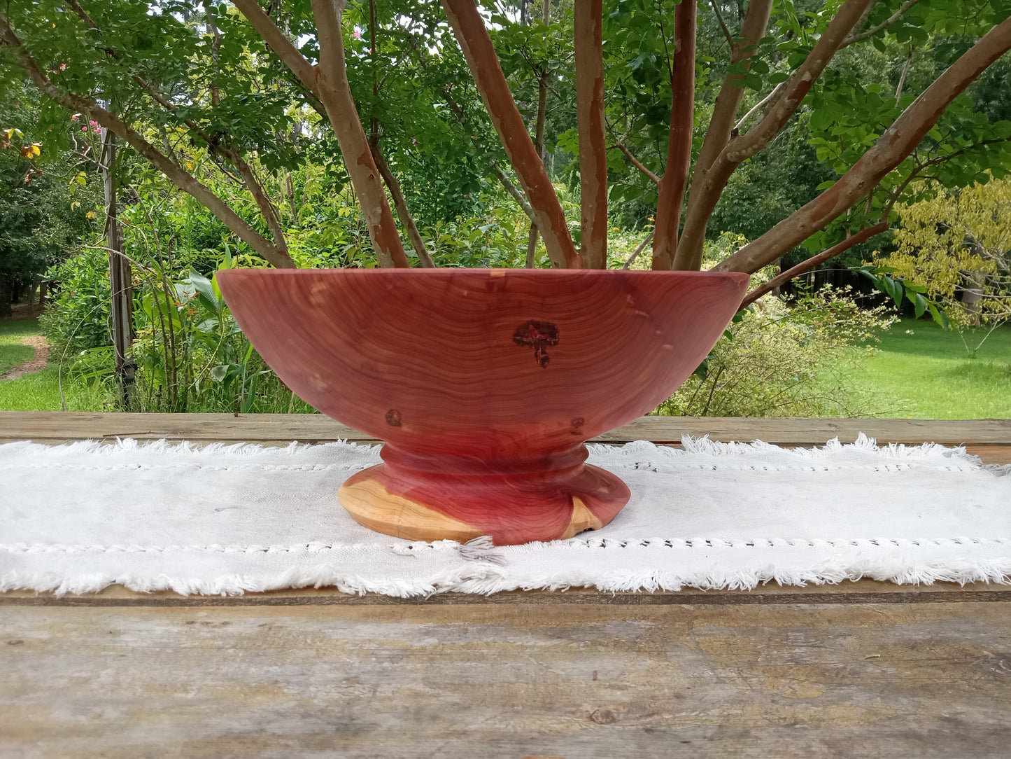 14" Red Cedar Wood Bowl: Elegant Pedestal Design, Handcrafted- Stunning Handmade Wooden Decor Bowl - Unique Turned Wood Gift