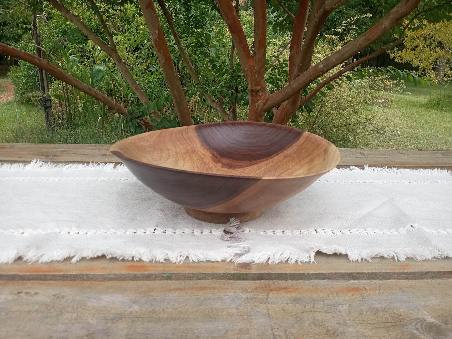 Beautiful Natural Edge Walnut Wood Salad Bowl - 13" Handmade Shallow Wooden Serving Bowl with a Decorative Design - Unique Wood Gifts