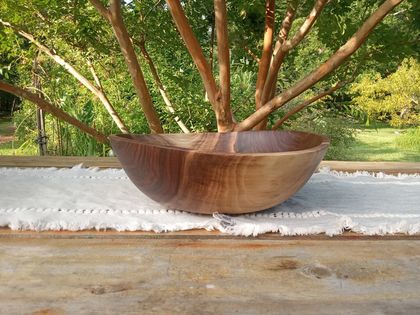 13" Black Walnut Wood Bowl - Large Handmade Wooden Salad Bowl - Unique Wood Wedding Gifts - Natural Edge Wood Centerpiece Bowl - Turned Bowl