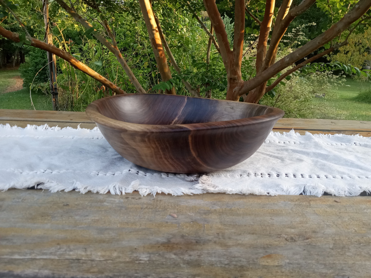 Stunning Walnut Wood Bowl with a Chunky Natural Edge Design - Large 14" Wooden Salad Bowl with a Decorative Rim - Unique Woodwork for Gifts
