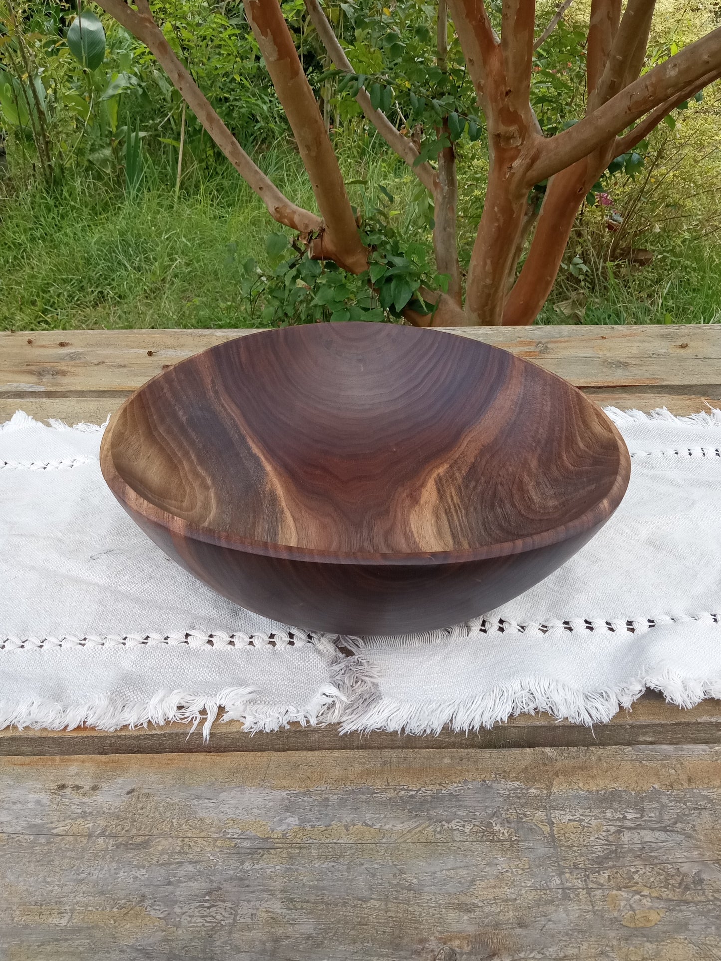 Black Walnut Wood Salad Bowl: Handmade Natural Edge Centerpiece (13")