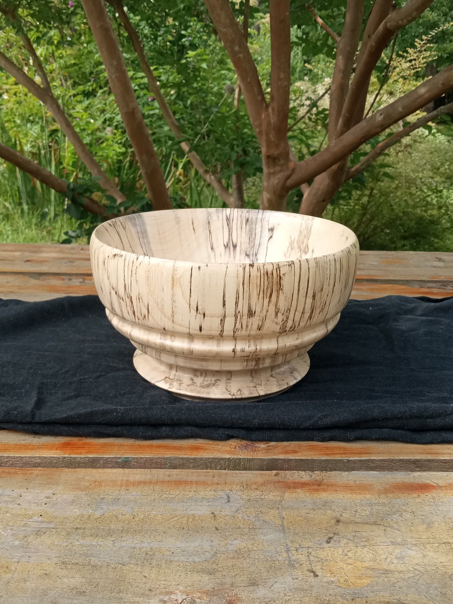 Wooden Fruit Bowl: Handmade Spalted Hackberry (9")