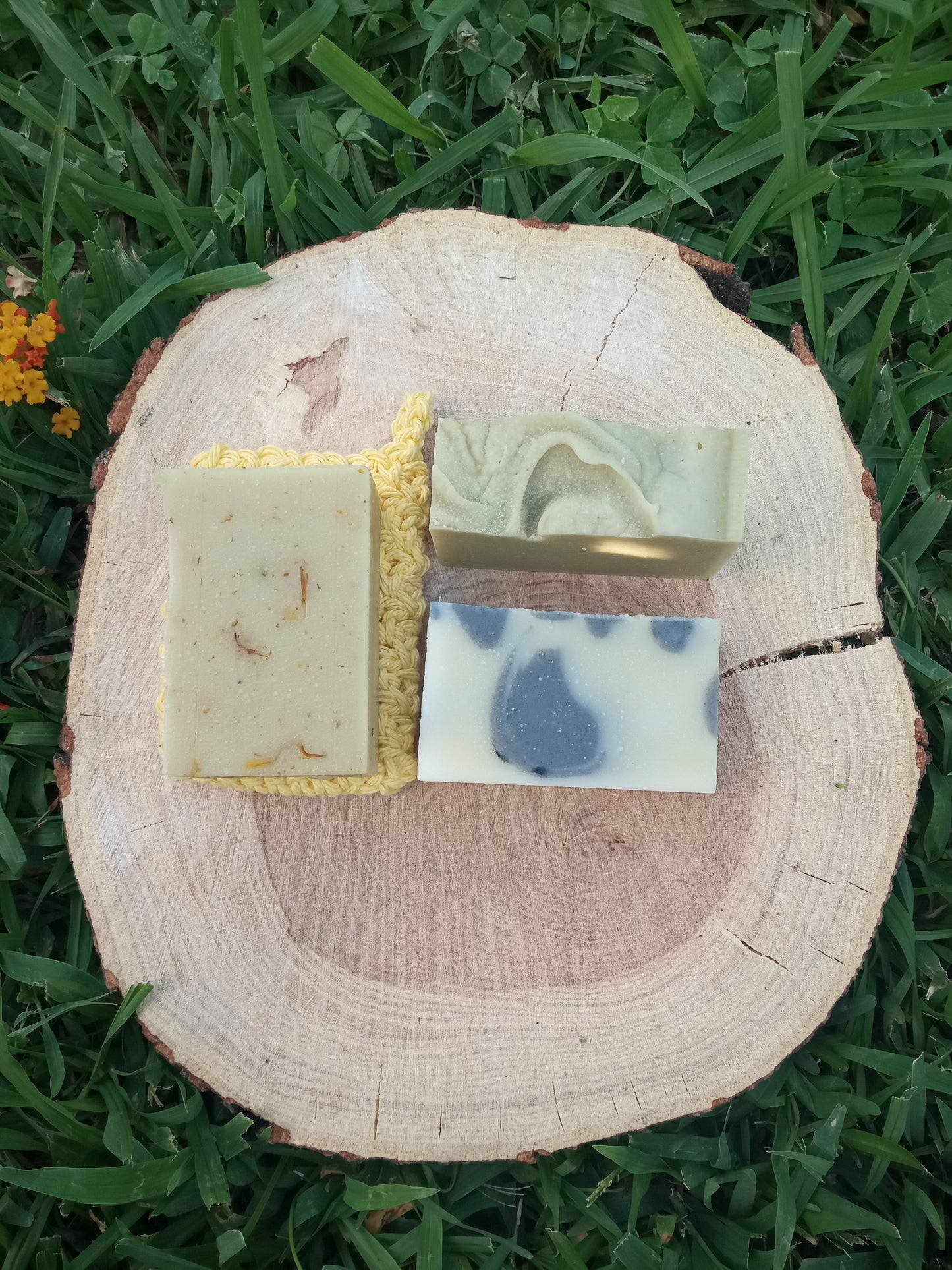 Handmade Soap Gift Set of 3 with Cotton Soap Saver - Herbal Skin care Gifts - Curated Soap Box - Biodegradable All-Natural Soap Bars