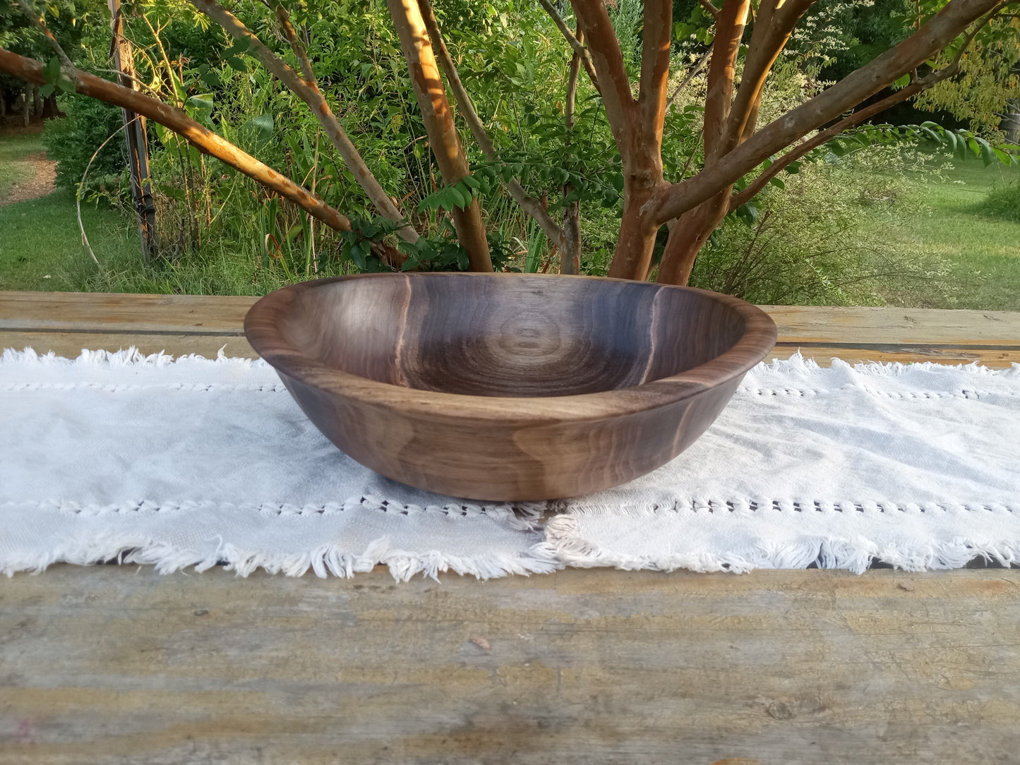 Stunning Walnut Wood Bowl with a Chunky Natural Edge Design - Large 14" Wooden Salad Bowl with a Decorative Rim - Unique Woodwork for Gifts