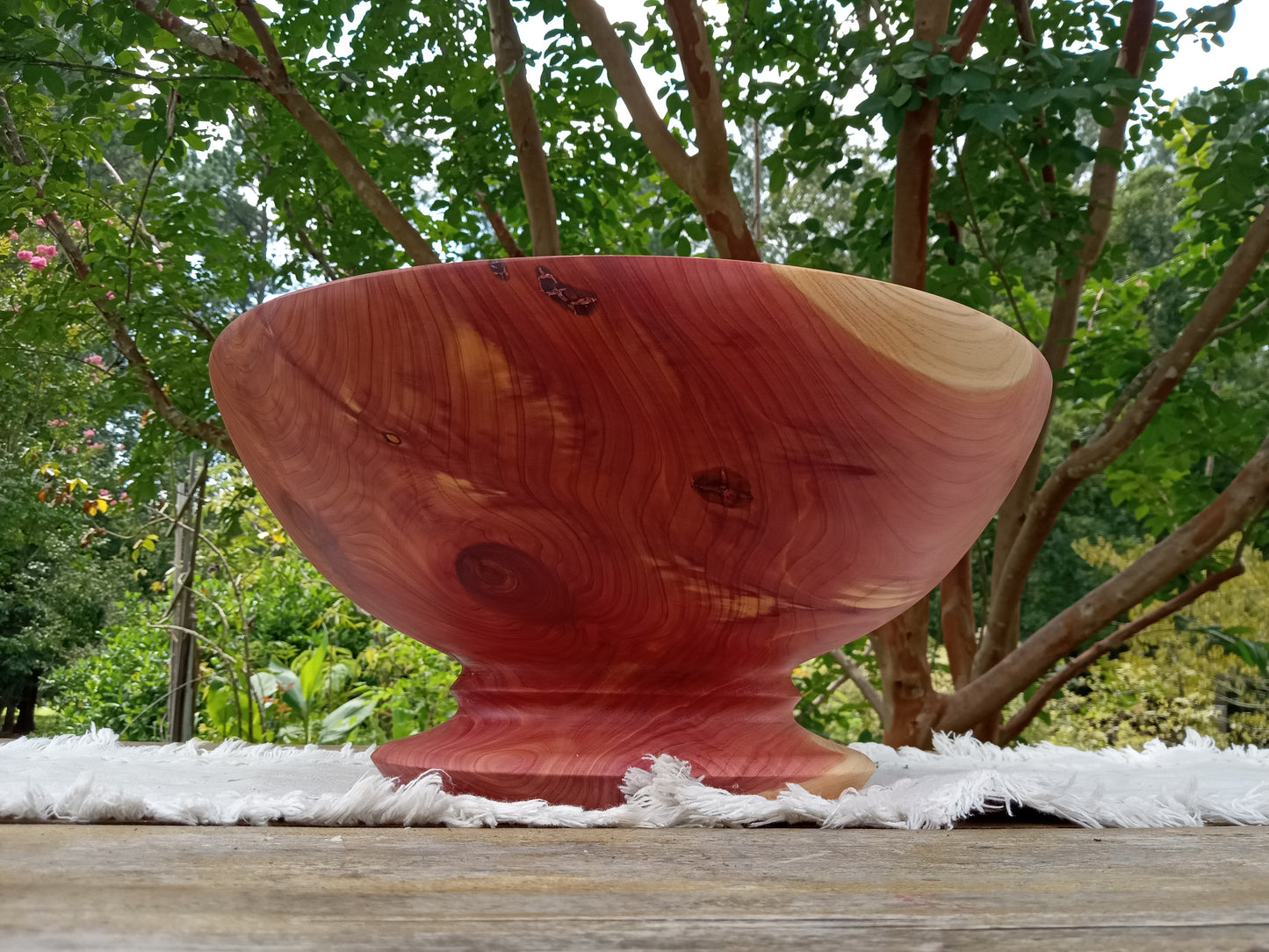 14" Red Cedar Wood Bowl: Elegant Pedestal Design, Handcrafted- Stunning Handmade Wooden Decor Bowl - Unique Turned Wood Gift