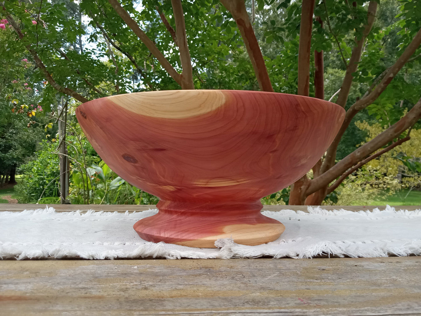 14" Red Cedar Wood Bowl: Elegant Pedestal Design, Handcrafted- Stunning Handmade Wooden Decor Bowl - Unique Turned Wood Gift