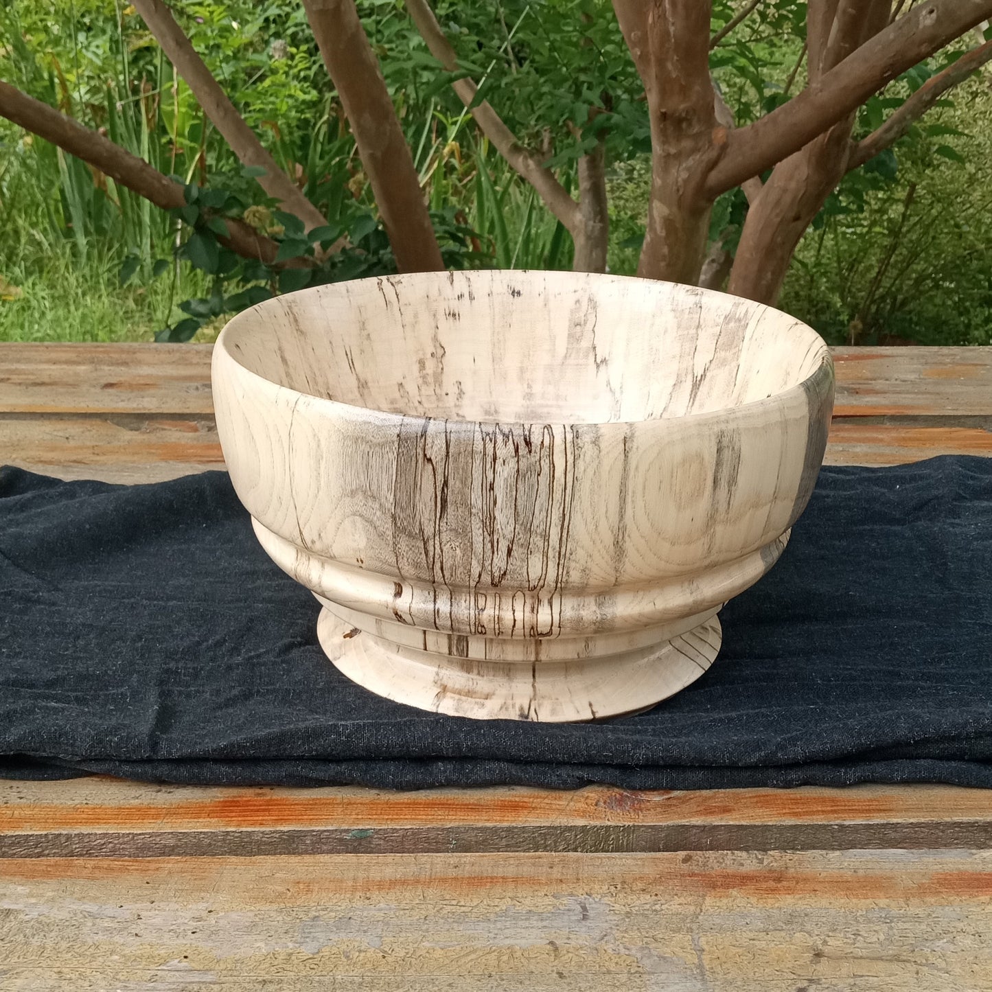 Wooden Fruit Bowl: Handmade Spalted Hackberry (9")