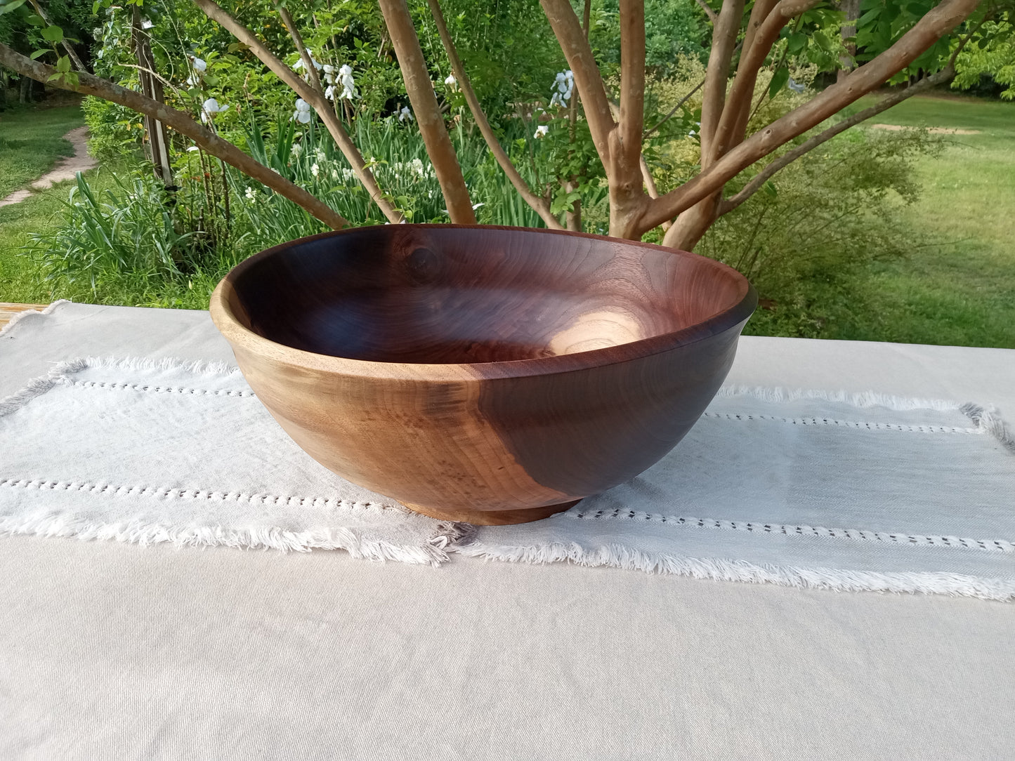 Extra-Large 17" Walnut Wood Pedestal Bowl with Burl Detail - Handmade Wooden Salad Bowl - Turned Wood Centerpiece - Handcrafted Wood Gifts
