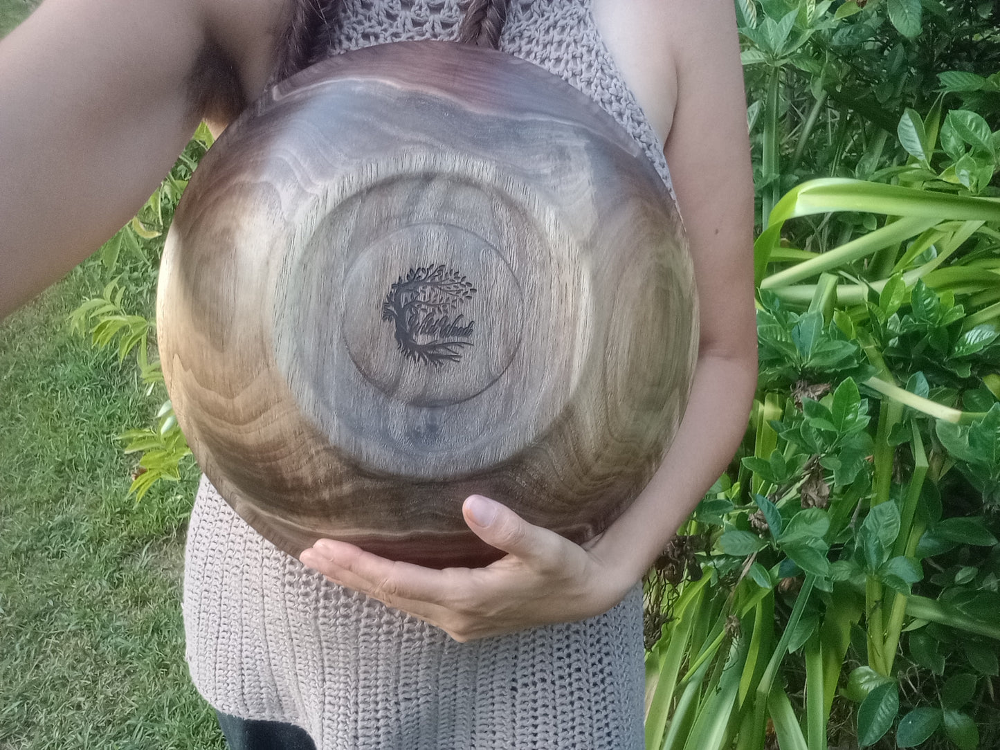 Stunning Walnut Wood Bowl with a Chunky Natural Edge Design - Large 14" Wooden Salad Bowl with a Decorative Rim - Unique Woodwork for Gifts
