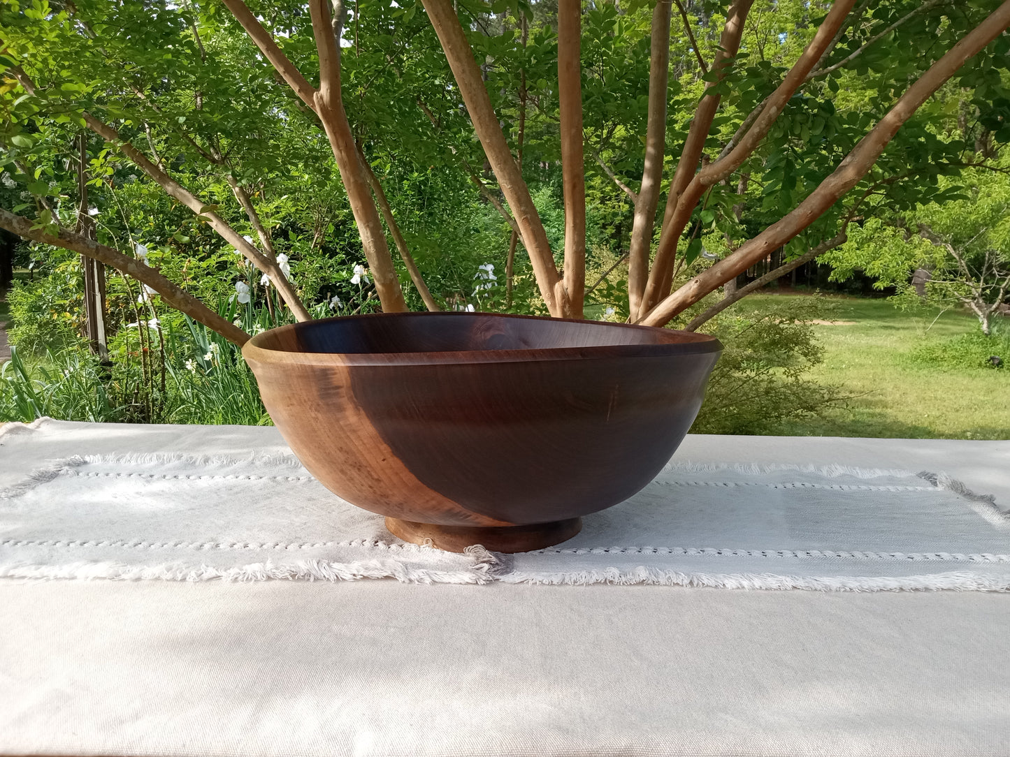 Extra-Large 17" Walnut Wood Pedestal Bowl with Burl Detail - Handmade Wooden Salad Bowl - Turned Wood Centerpiece - Handcrafted Wood Gifts