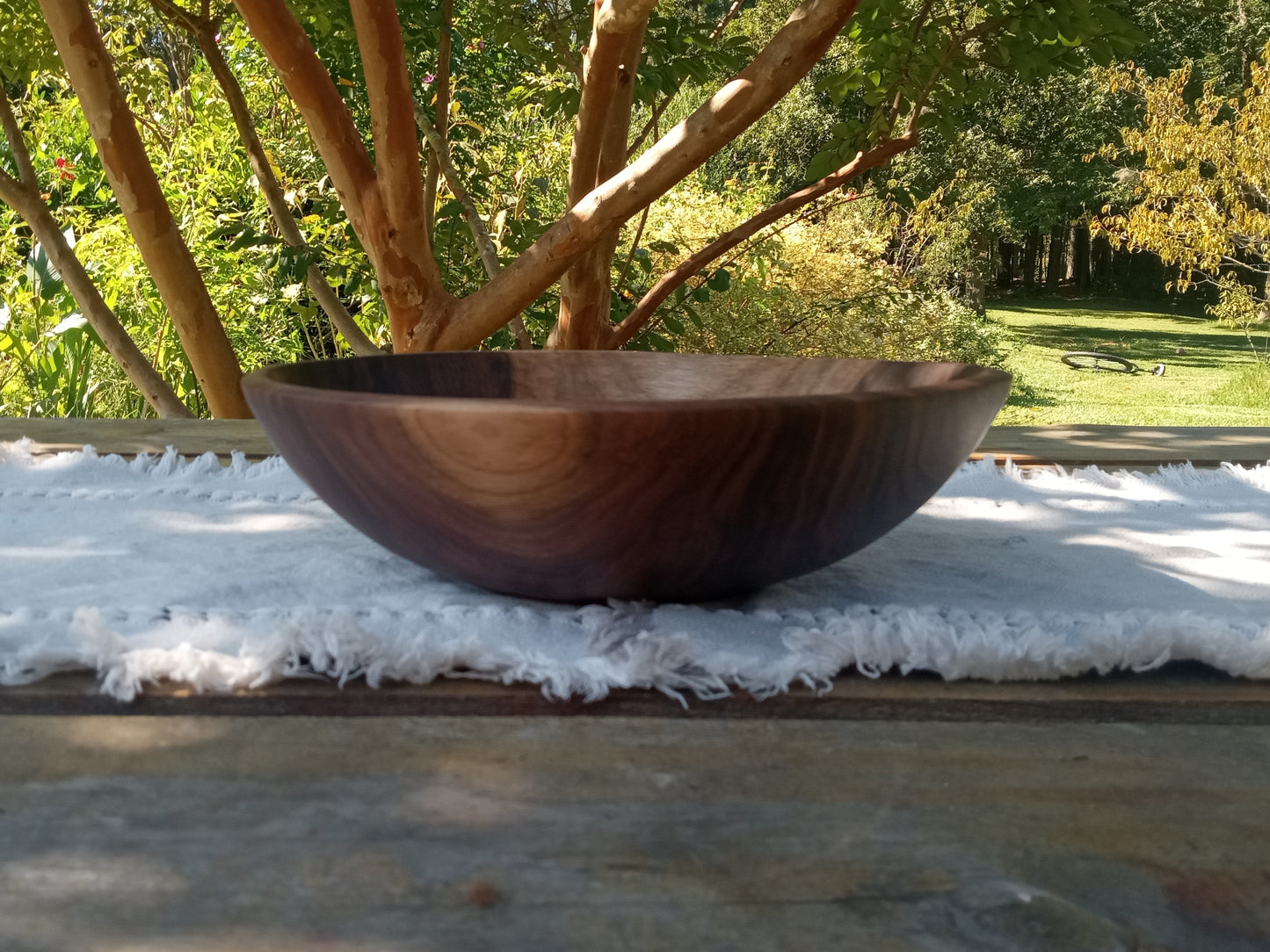 2 Serving Black Walnut Wood Salad Bowl: Handmade, Low-profile Design (11")