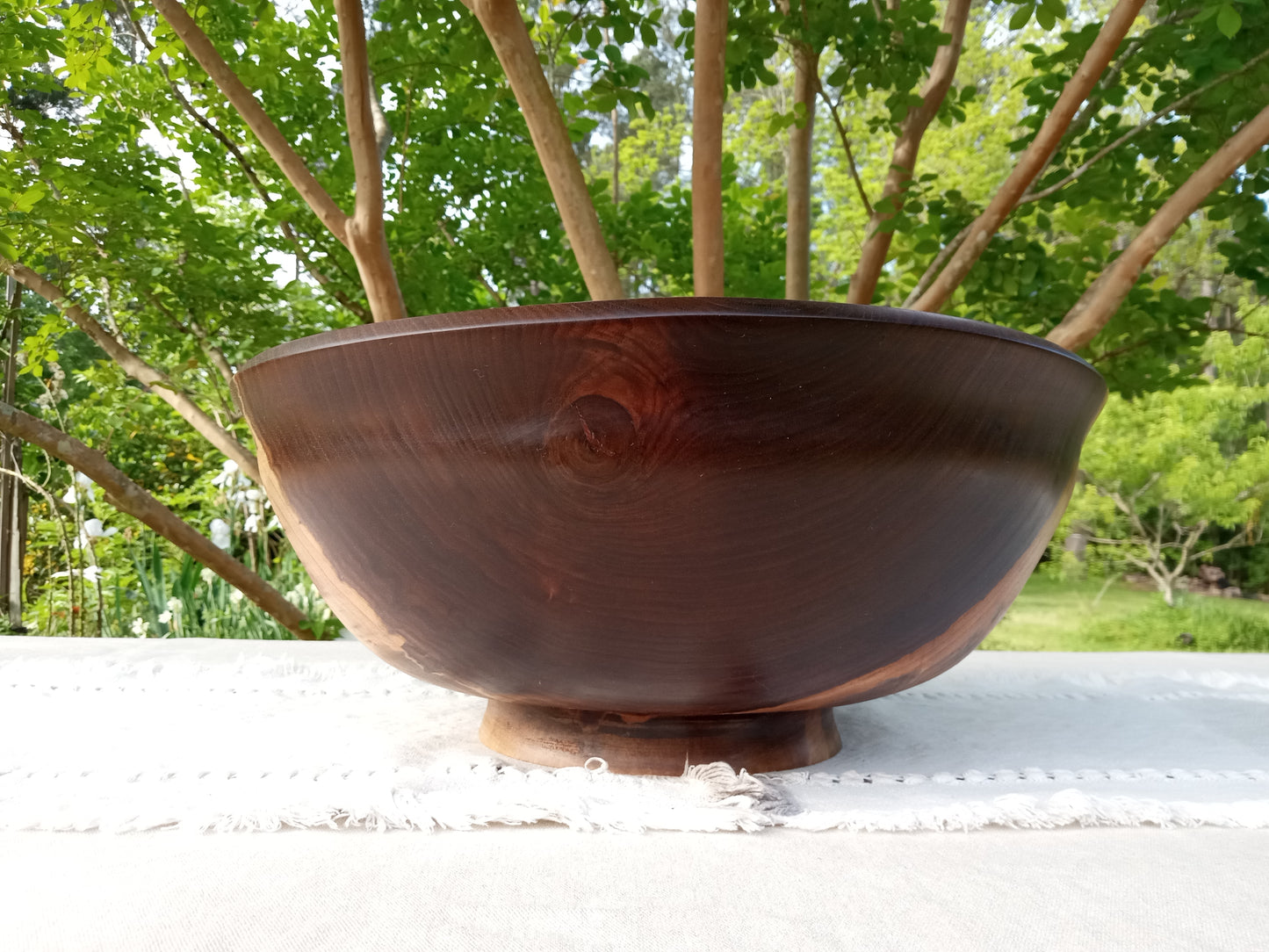 Extra-Large 17" Walnut Wood Pedestal Bowl with Burl Detail - Handmade Wooden Salad Bowl - Turned Wood Centerpiece - Handcrafted Wood Gifts