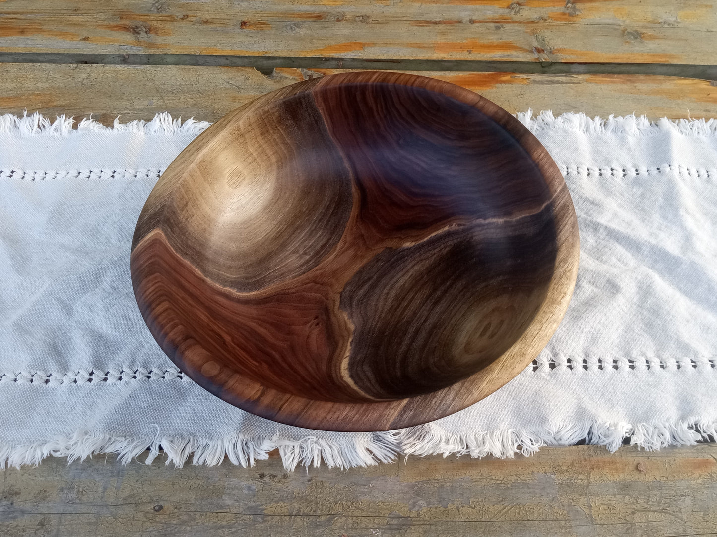Stunning Walnut Wood Bowl with a Chunky Natural Edge Design - Large 14" Wooden Salad Bowl with a Decorative Rim - Unique Woodwork for Gifts