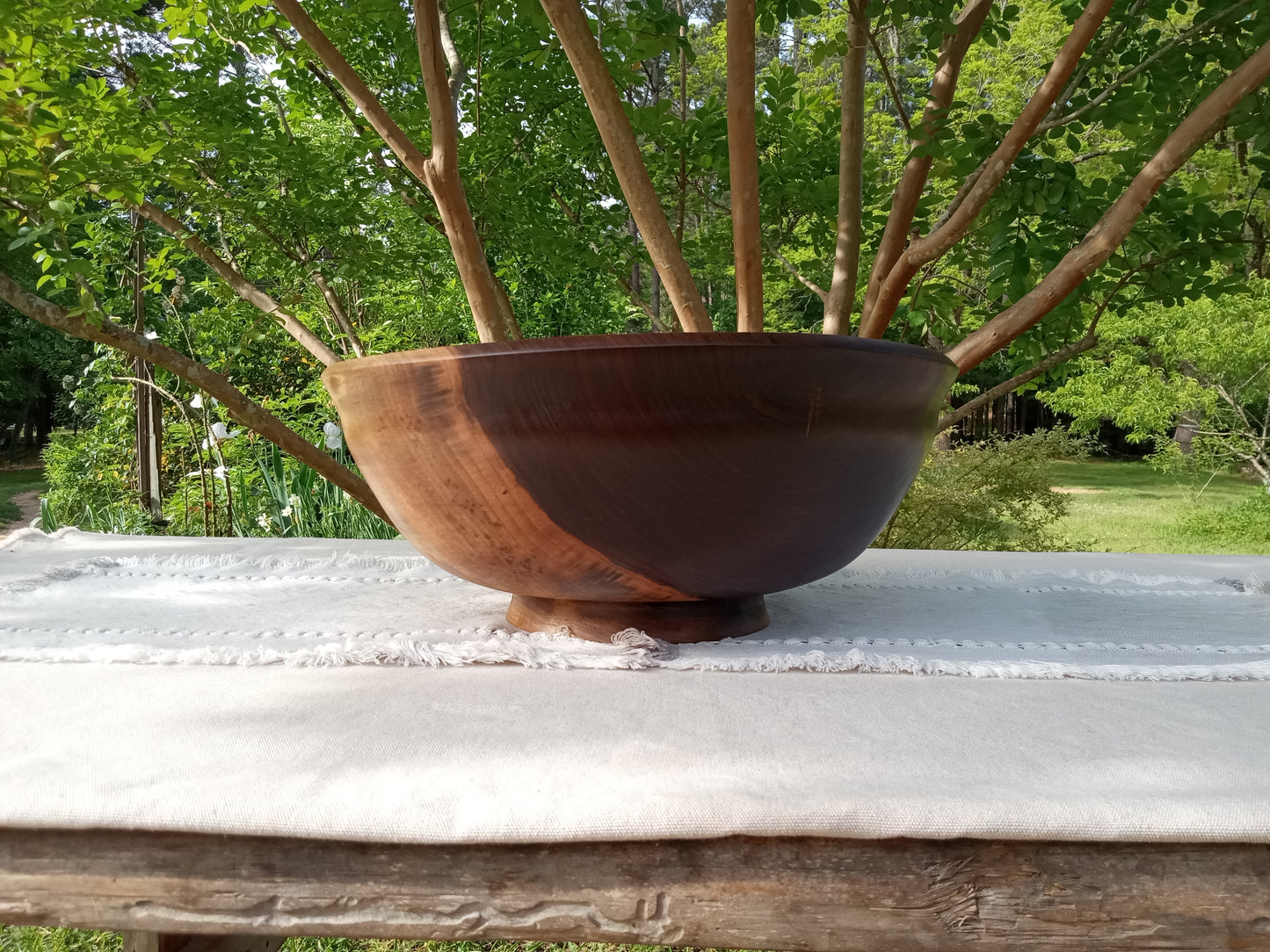 Extra-Large 17" Walnut Wood Pedestal Bowl with Burl Detail - Handmade Wooden Salad Bowl - Turned Wood Centerpiece - Handcrafted Wood Gifts