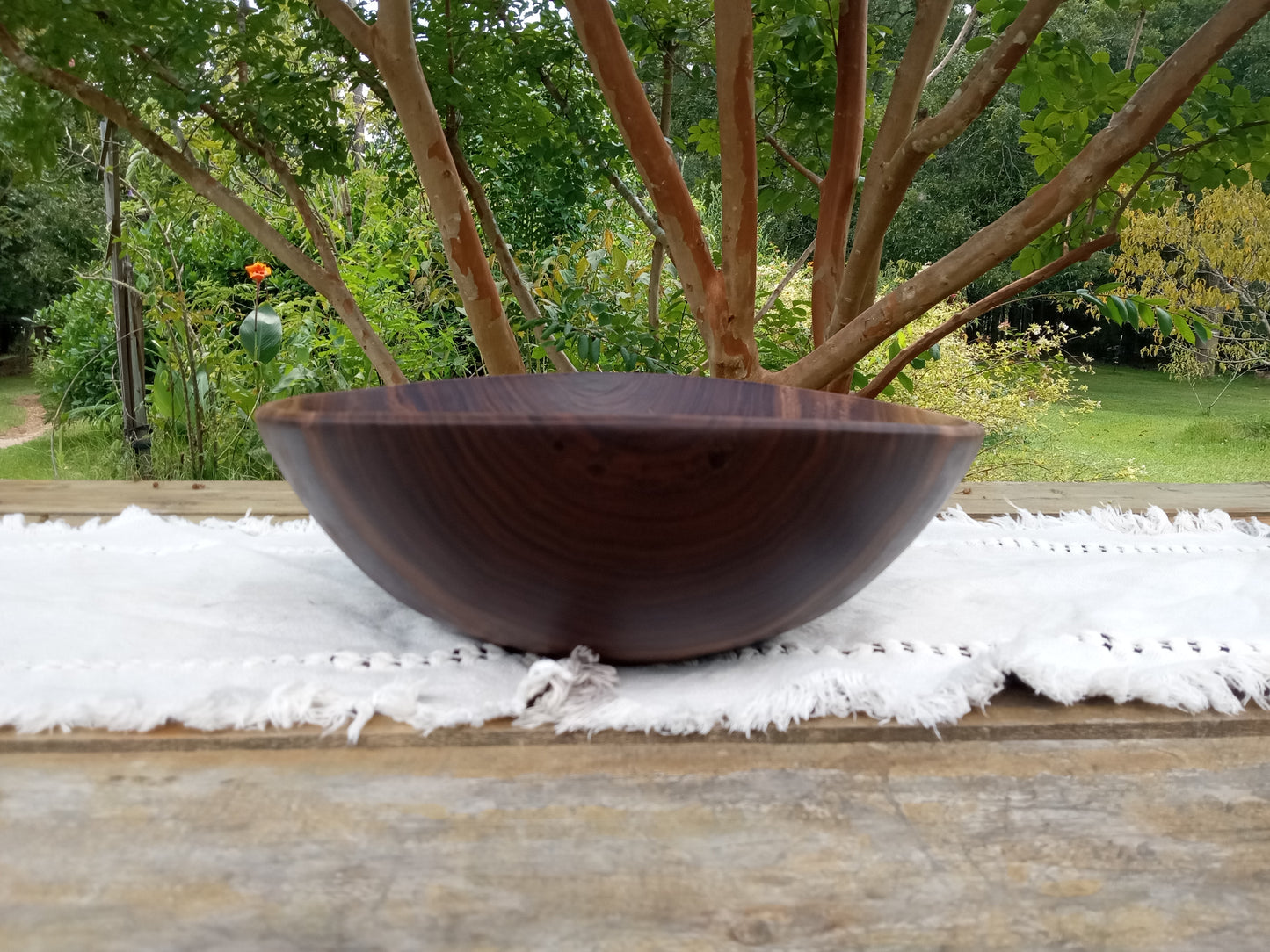 Black Walnut Wood Salad Bowl: Handmade Natural Edge Centerpiece (13")
