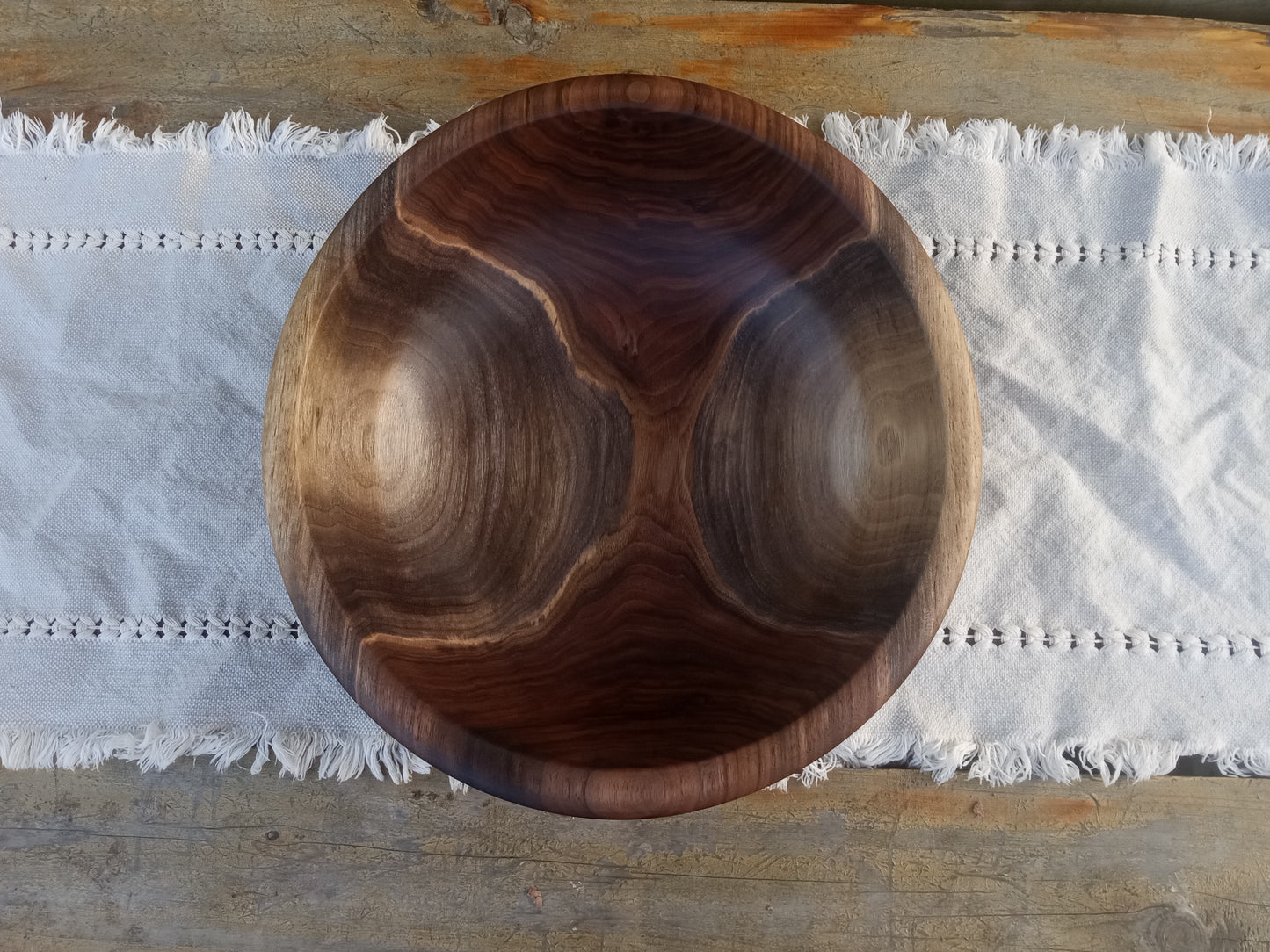 Stunning Walnut Wood Bowl with a Chunky Natural Edge Design - Large 14" Wooden Salad Bowl with a Decorative Rim - Unique Woodwork for Gifts