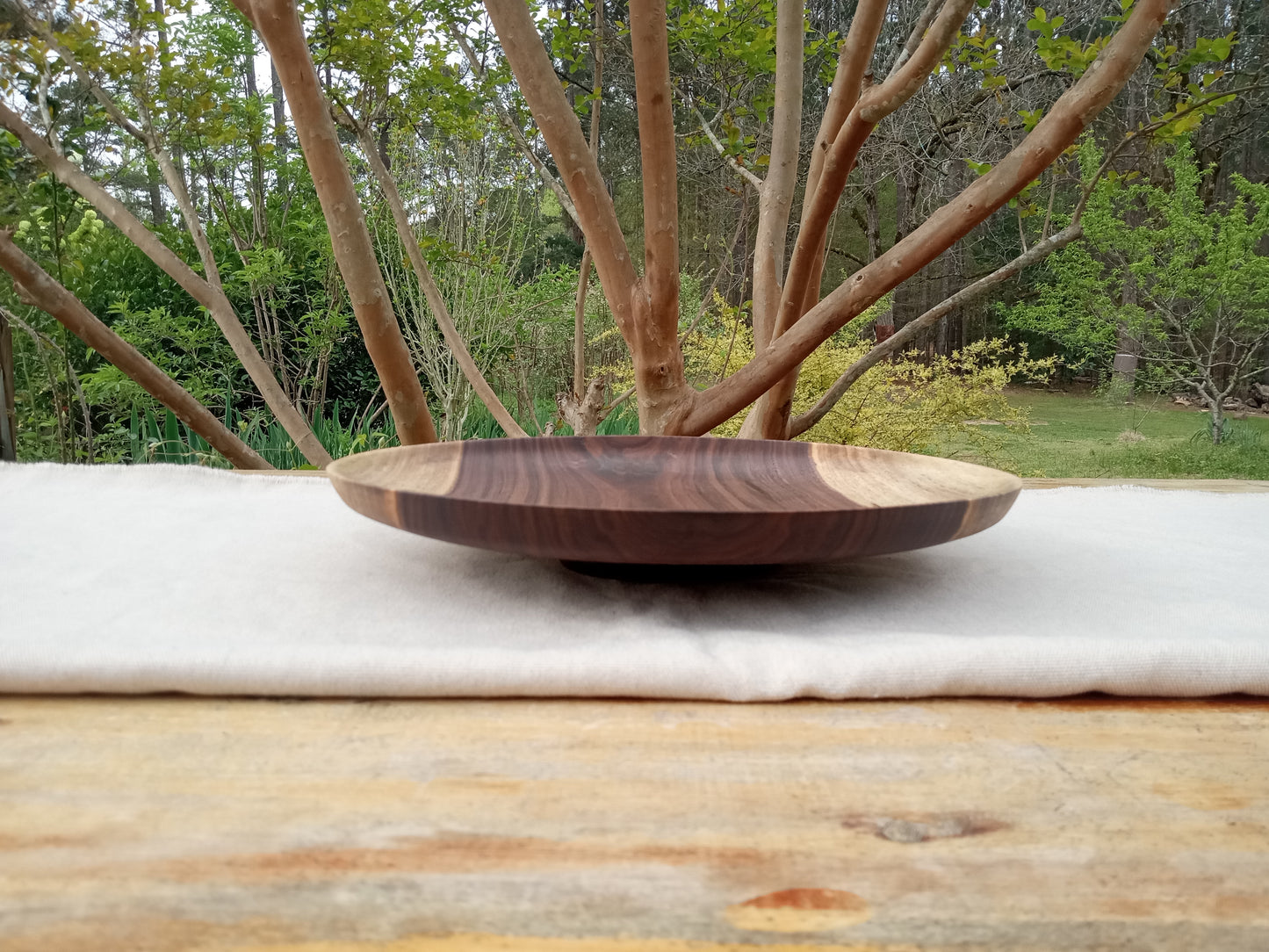 14" Black Walnut Wood Plate - Handmade Wooden Serving Platter - Decorative Low-Profile Wooden Centerpiece - Turned Wood Charcuterie Tray