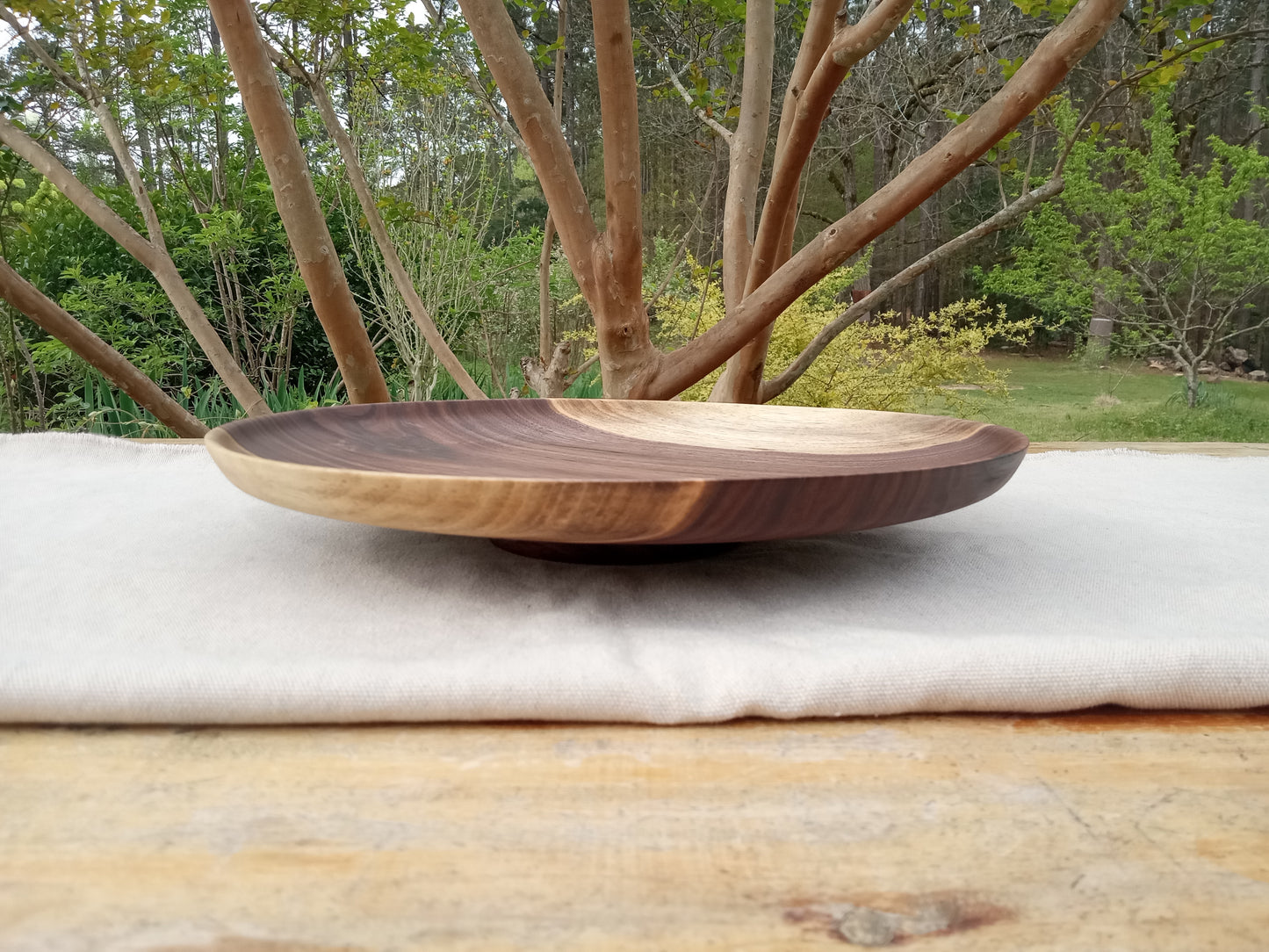 14" Black Walnut Wood Plate - Handmade Wooden Serving Platter - Decorative Low-Profile Wooden Centerpiece - Turned Wood Charcuterie Tray
