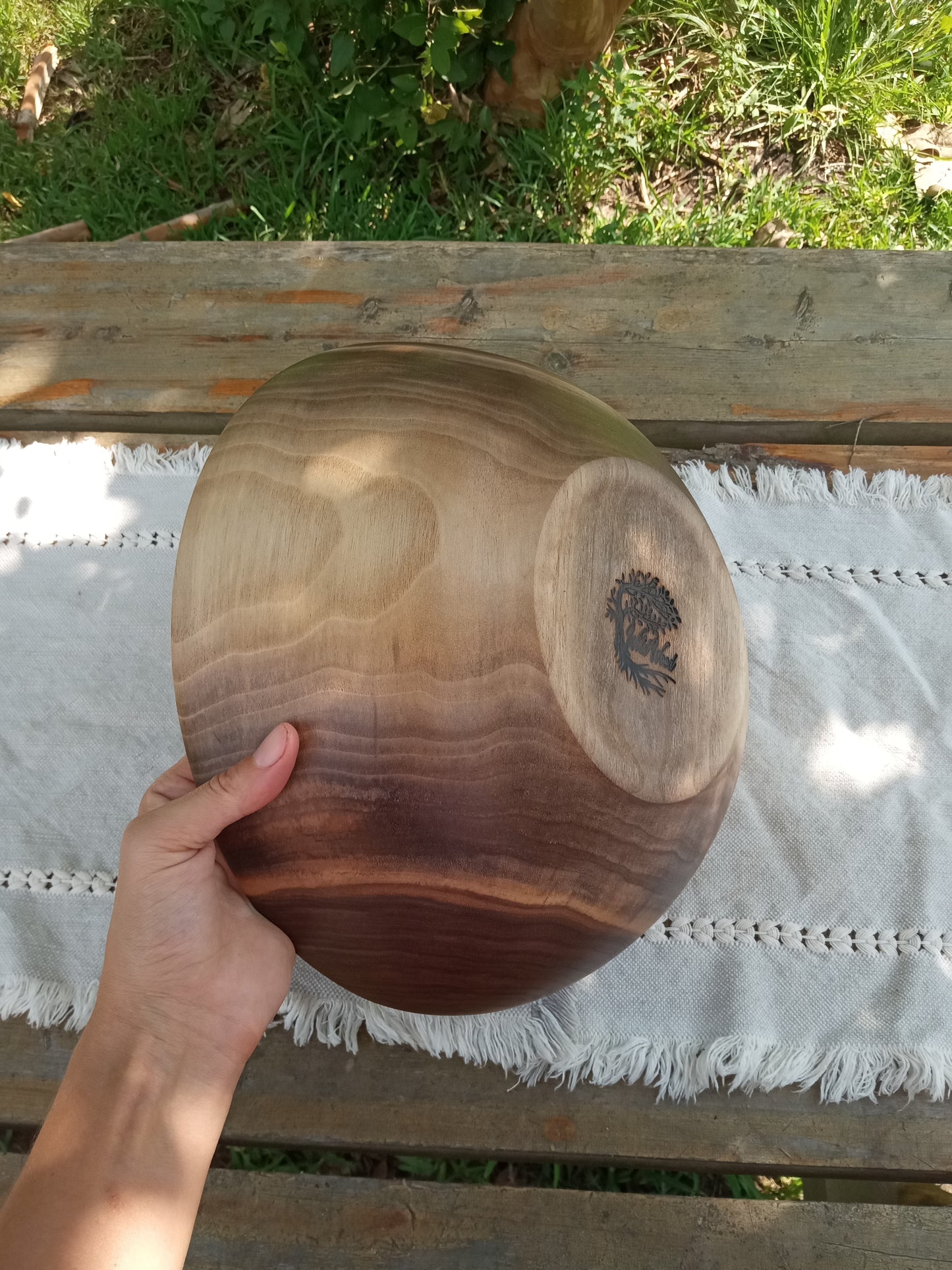12" Walnut Wood Salad Bowl - Large Handcrafted Wooden Salad Serving Bowl - Handmade Anniversary Gift