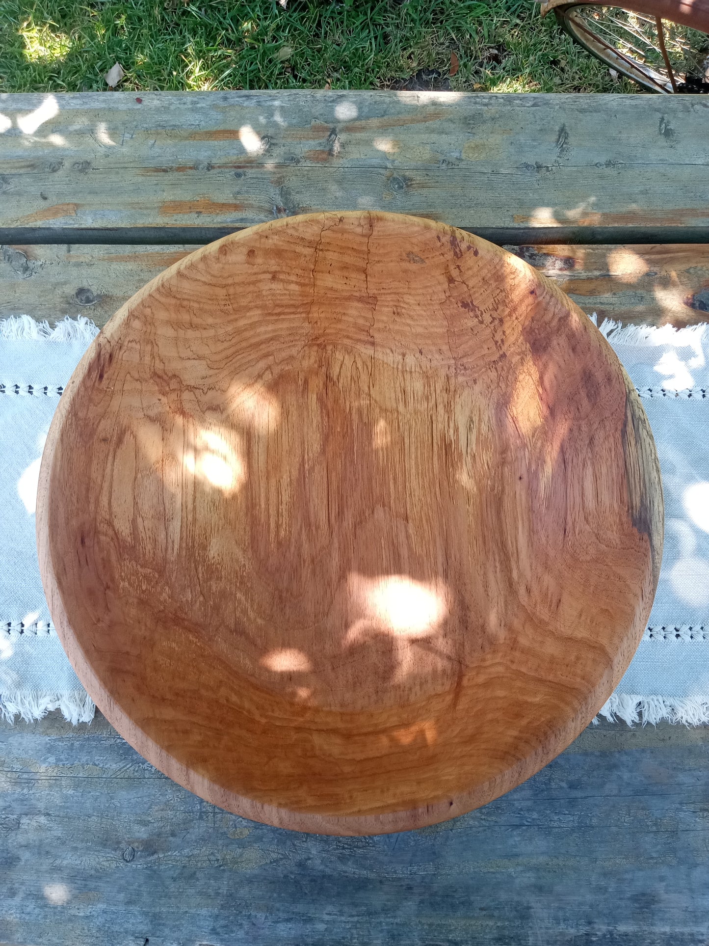 Classic Wood Pedestal Bowl: Elegant Design, Pecan Wood, Handmade (16"W 8"H)