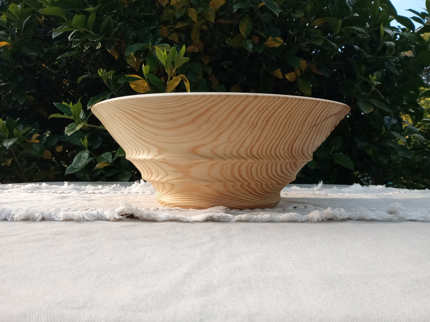 Handmade Pine Wood Salad Bowl: Large Tapered Centerpiece (14 inch)